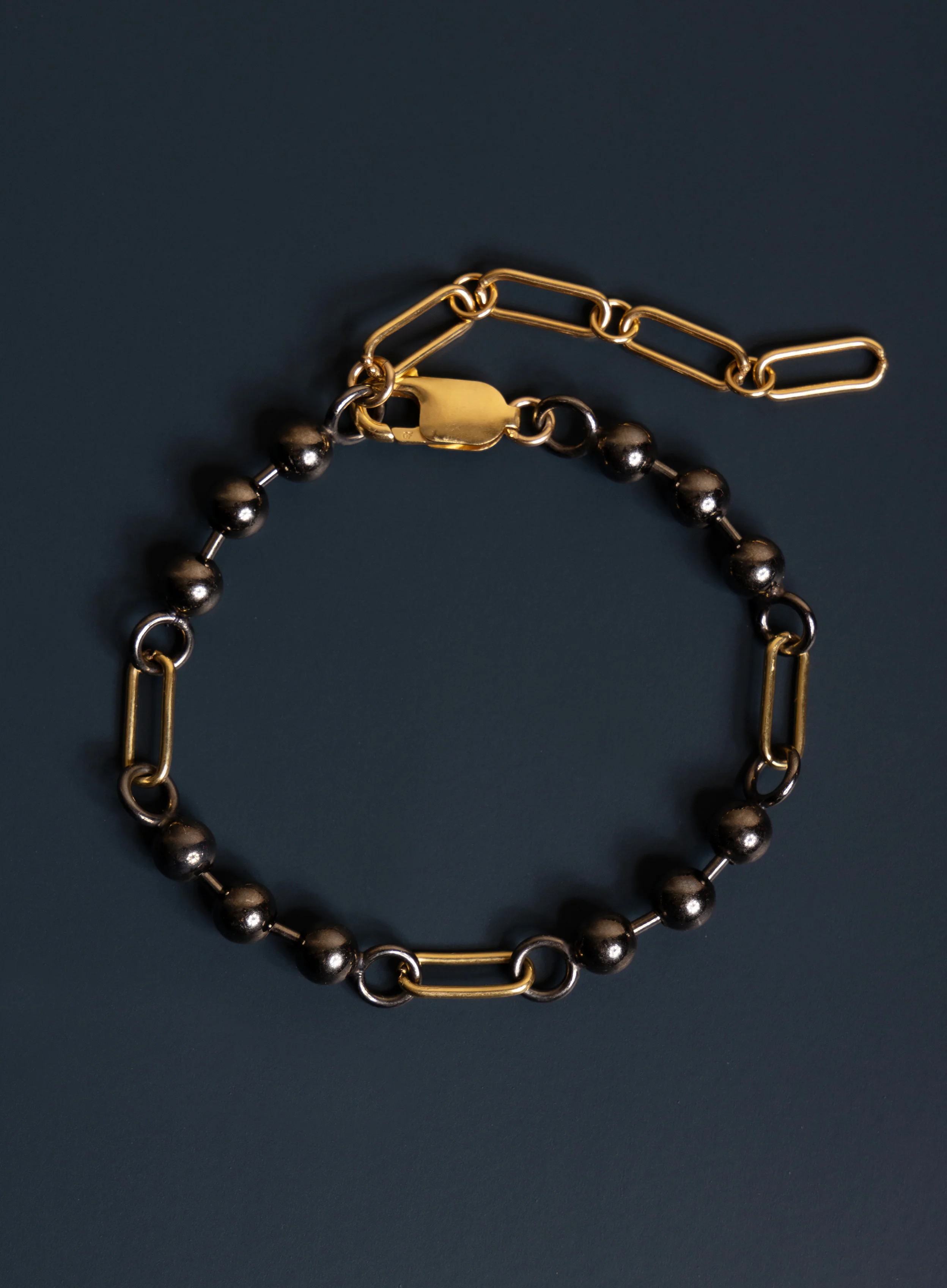 14K Gold Filled + Gunmetal Sterling Silver Ball Chain Bracelet for Men - Image 2