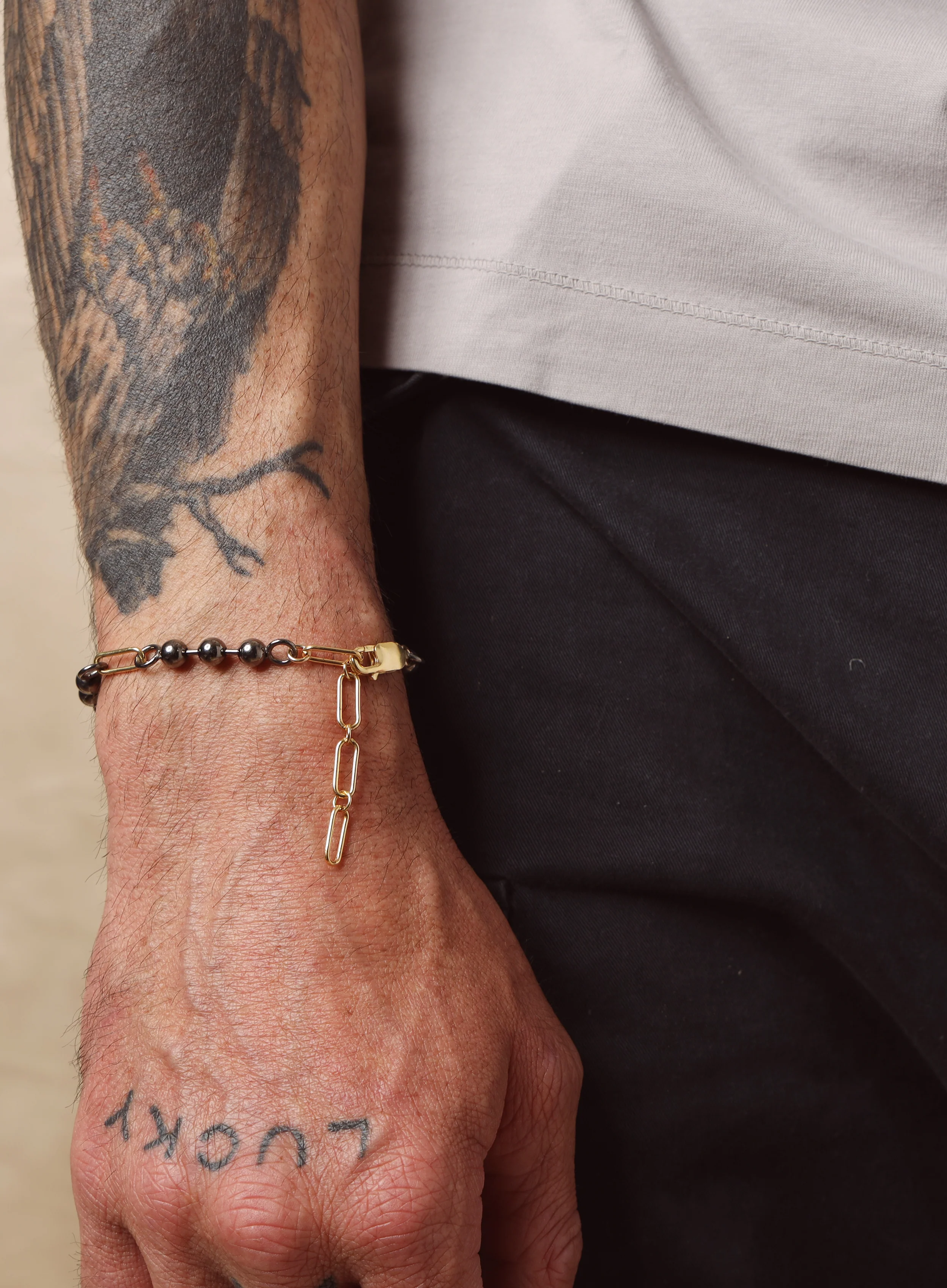 14K Gold Filled + Gunmetal Sterling Silver Ball Chain Bracelet for Men - Image 3