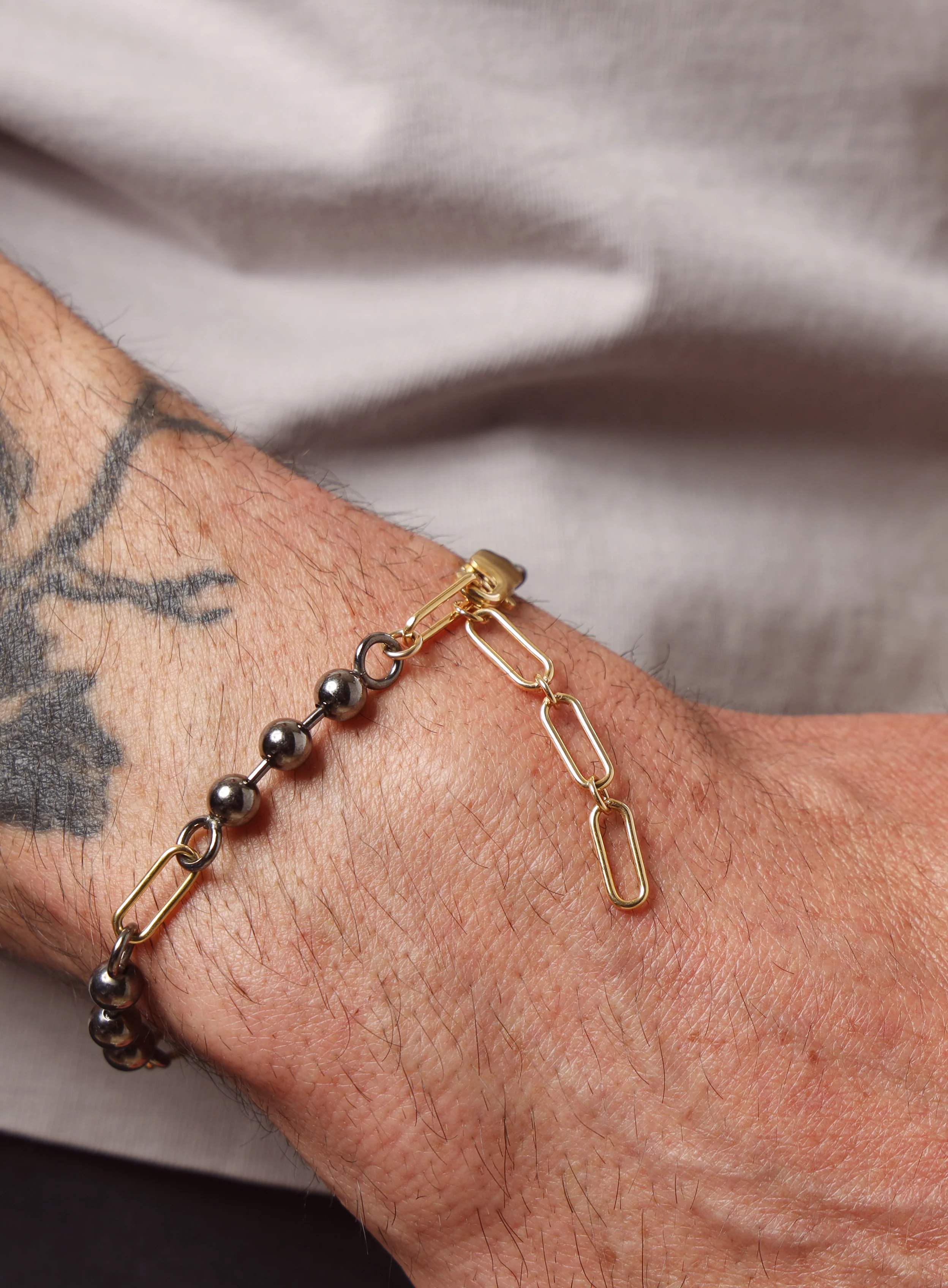 14K Gold Filled + Gunmetal Sterling Silver Ball Chain Bracelet for Men - Image 9