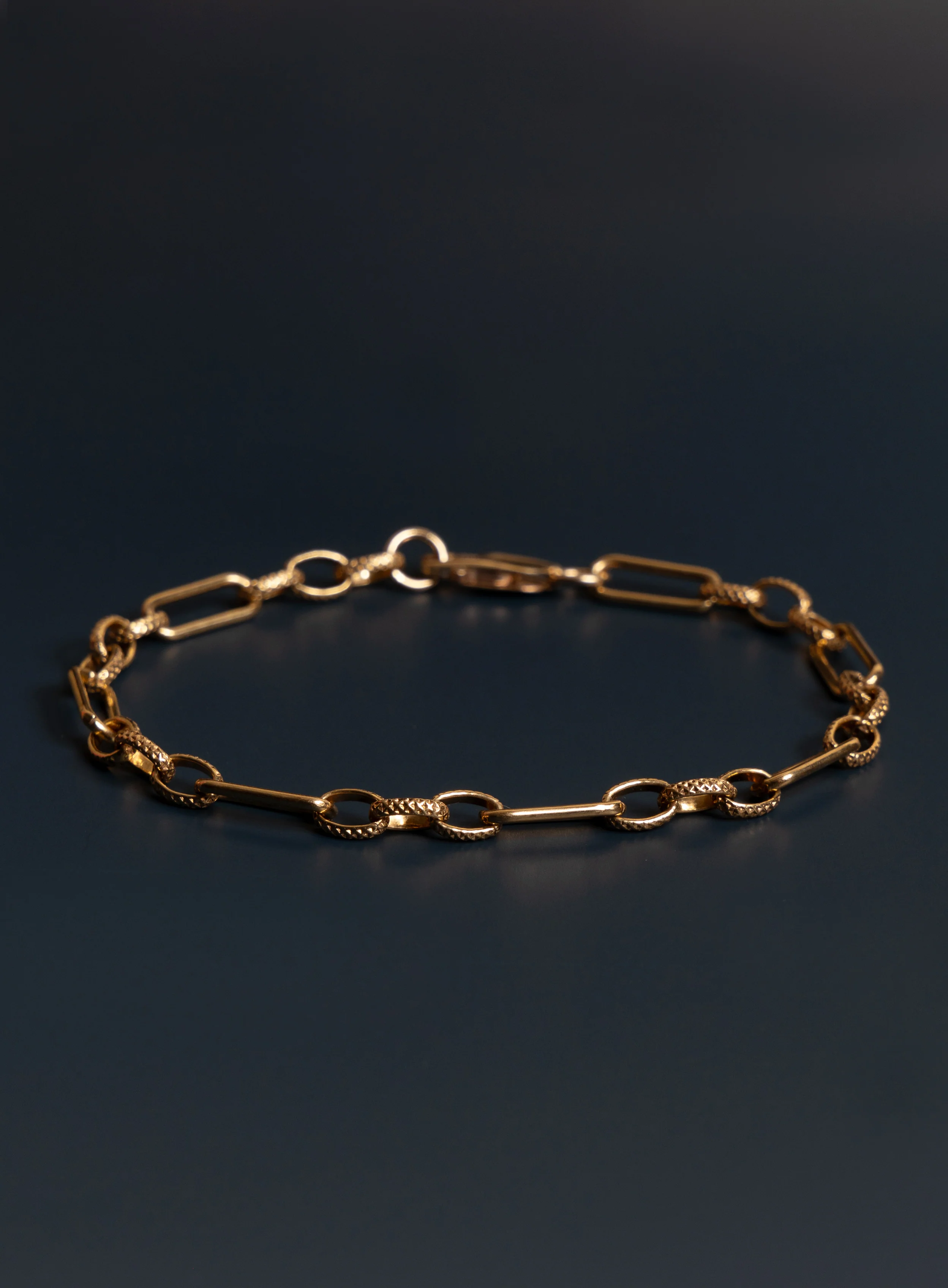 14k Gold Filled Oval Cable Smooth and Textured Chain Bracelet for Men