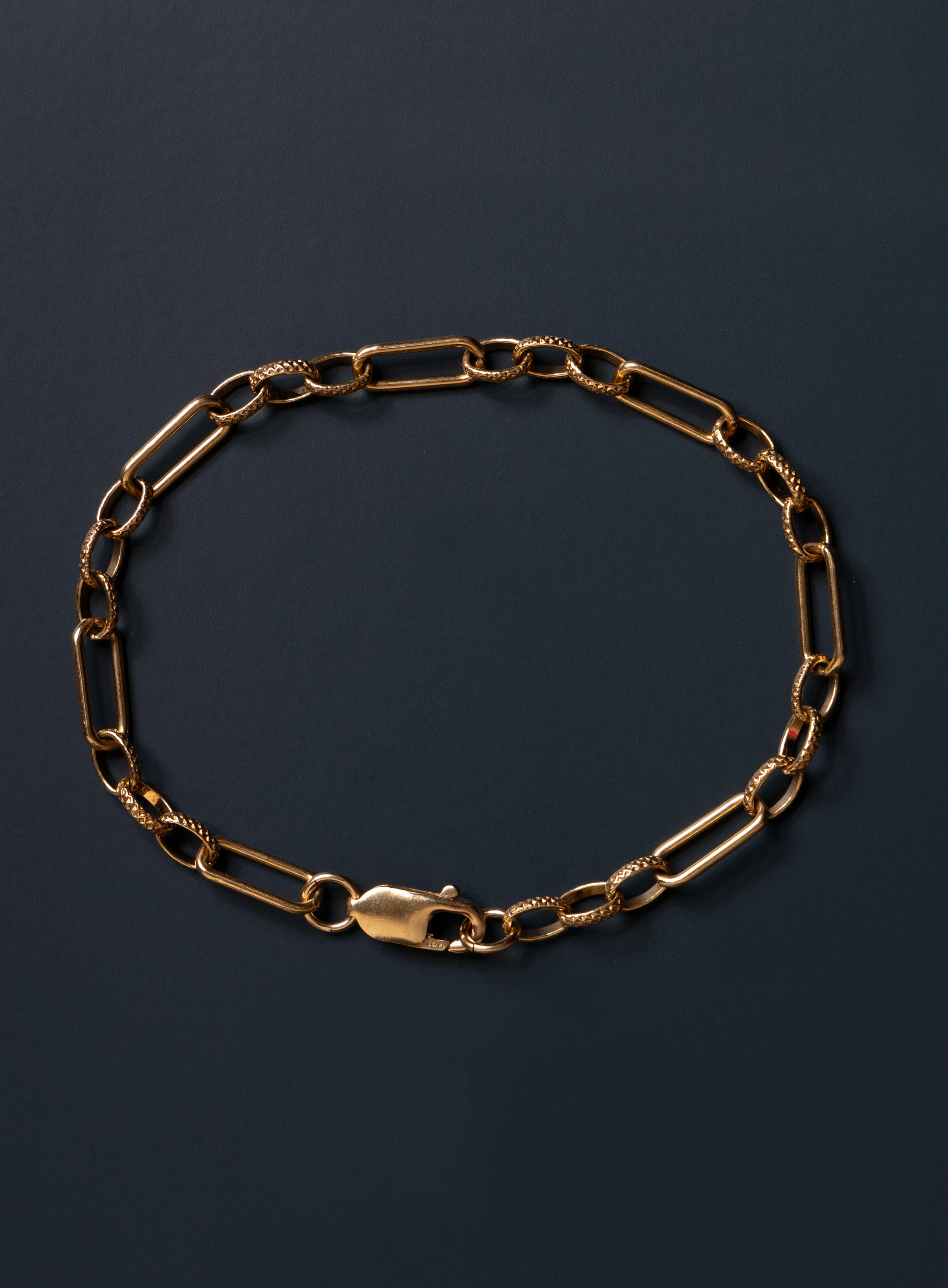 14k Gold Filled Oval Cable Smooth and Textured Chain Bracelet for Men - Image 8
