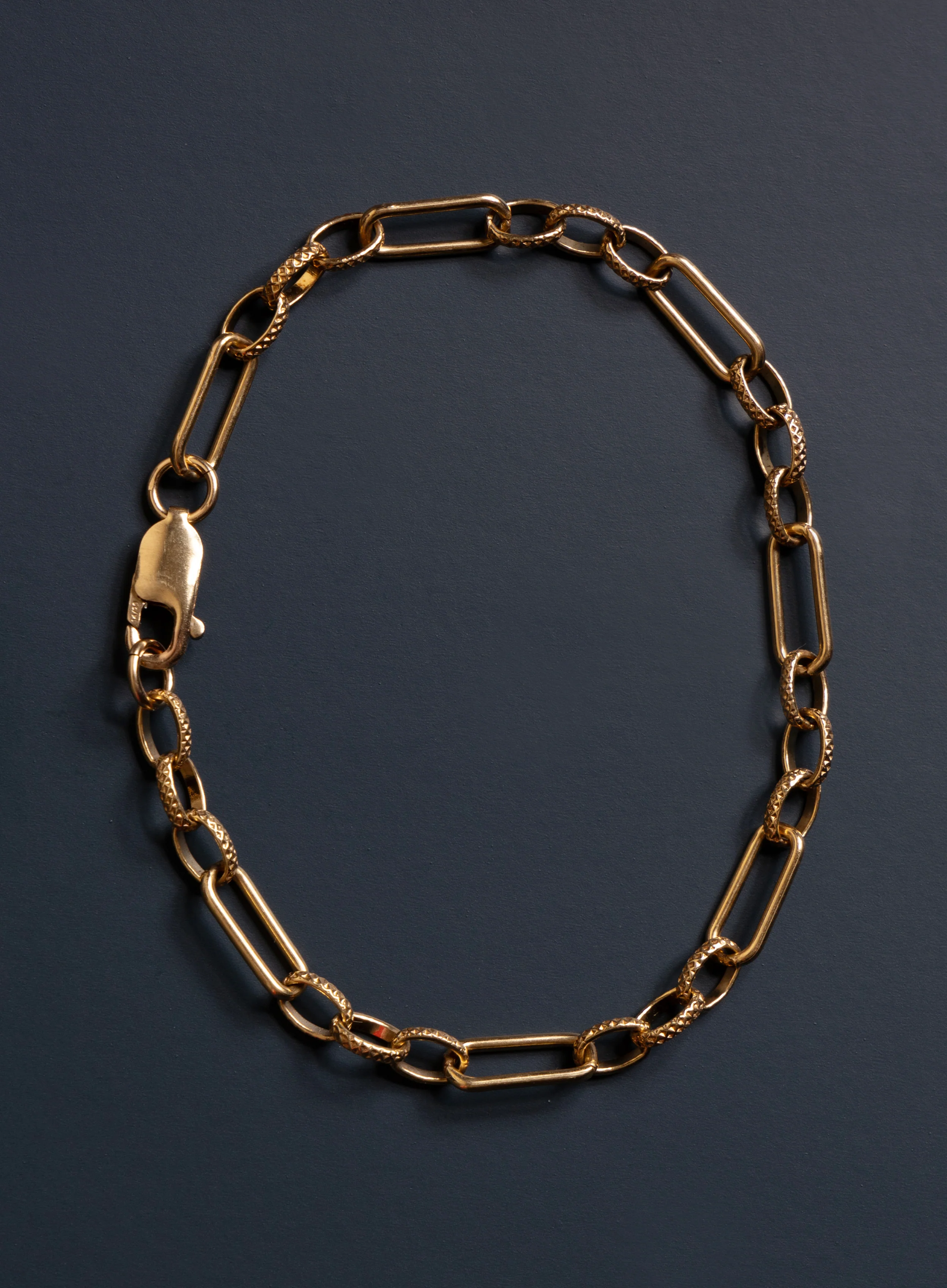 14k Gold Filled Oval Cable Smooth and Textured Chain Bracelet for Men - Image 9