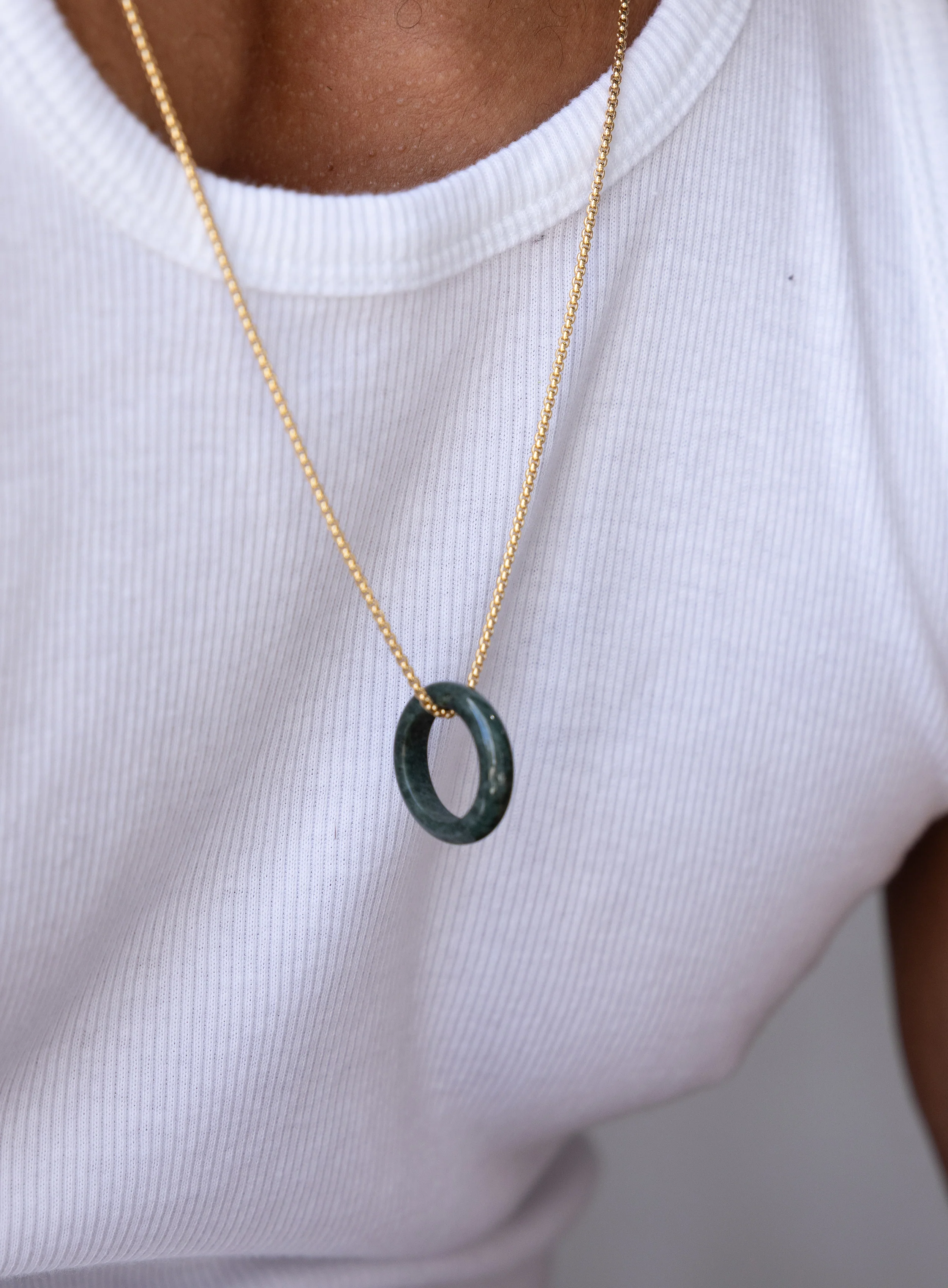 Jade Ring Pendant on 14K Gold Filled Round Box Chain Necklace - Image 4