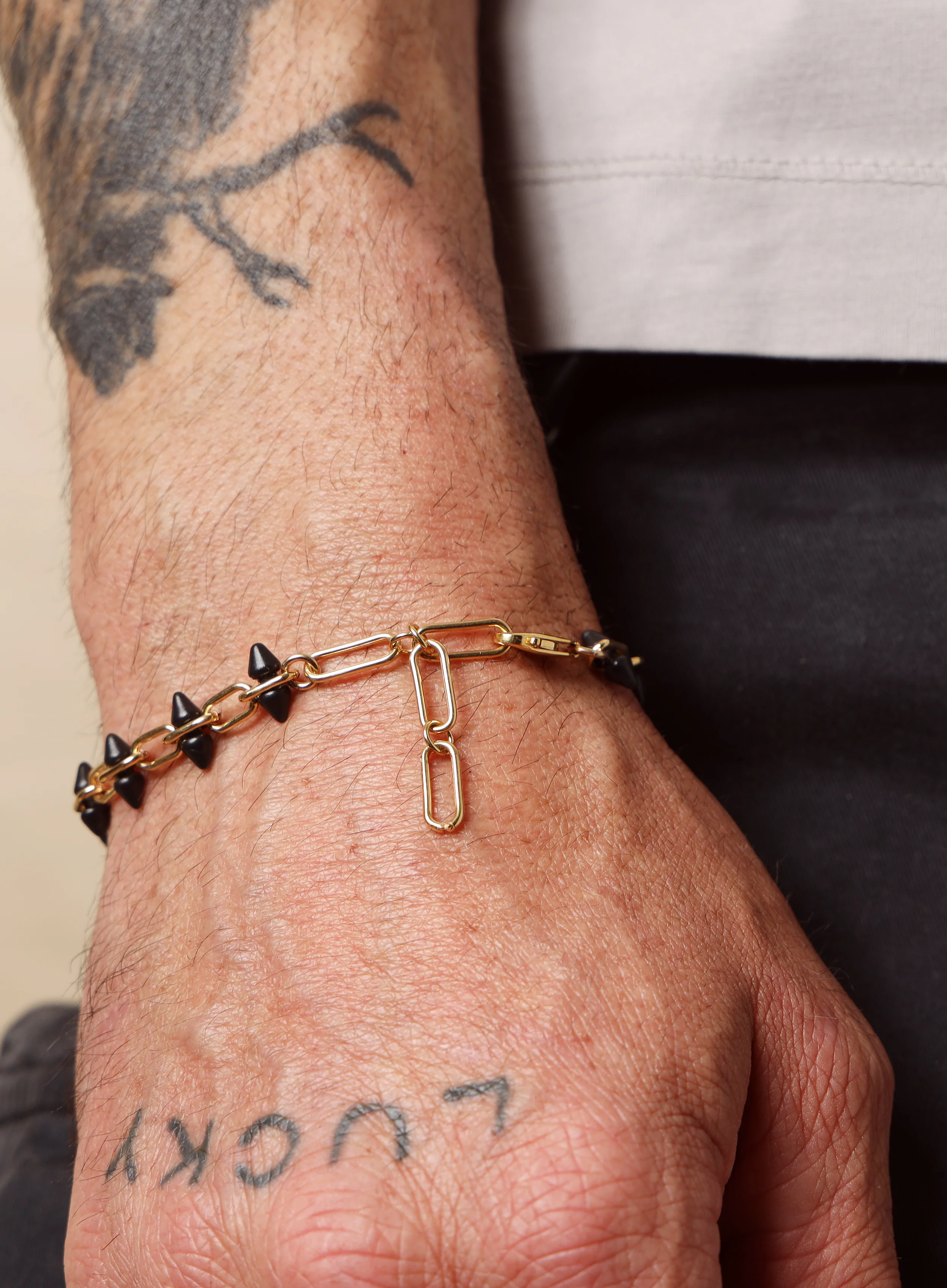 14k Gold Filled and Titanium Adjustable Spike Men's Bracelet - Image 11
