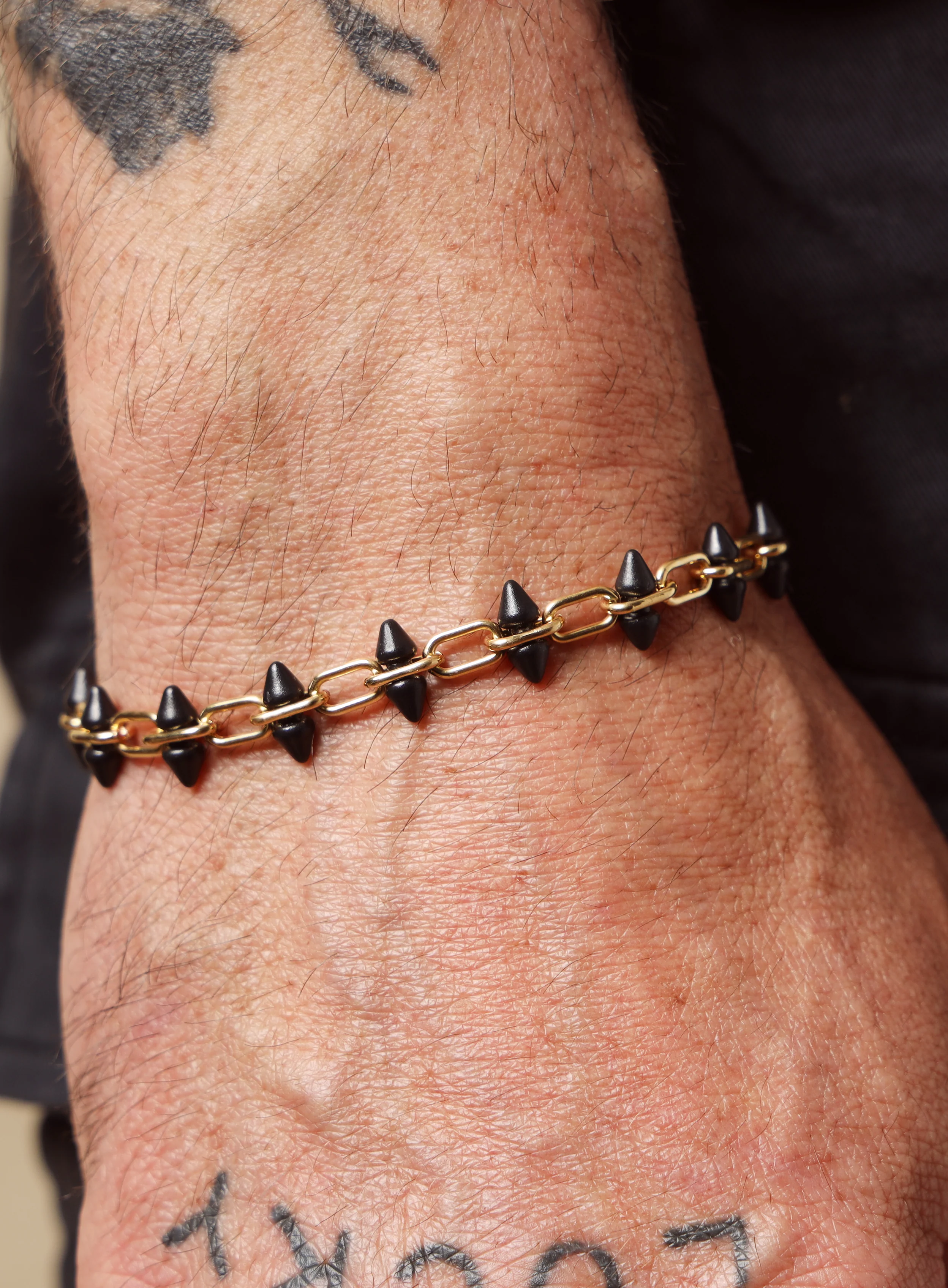 14k Gold Filled and Titanium Adjustable Spike Men's Bracelet - Image 8
