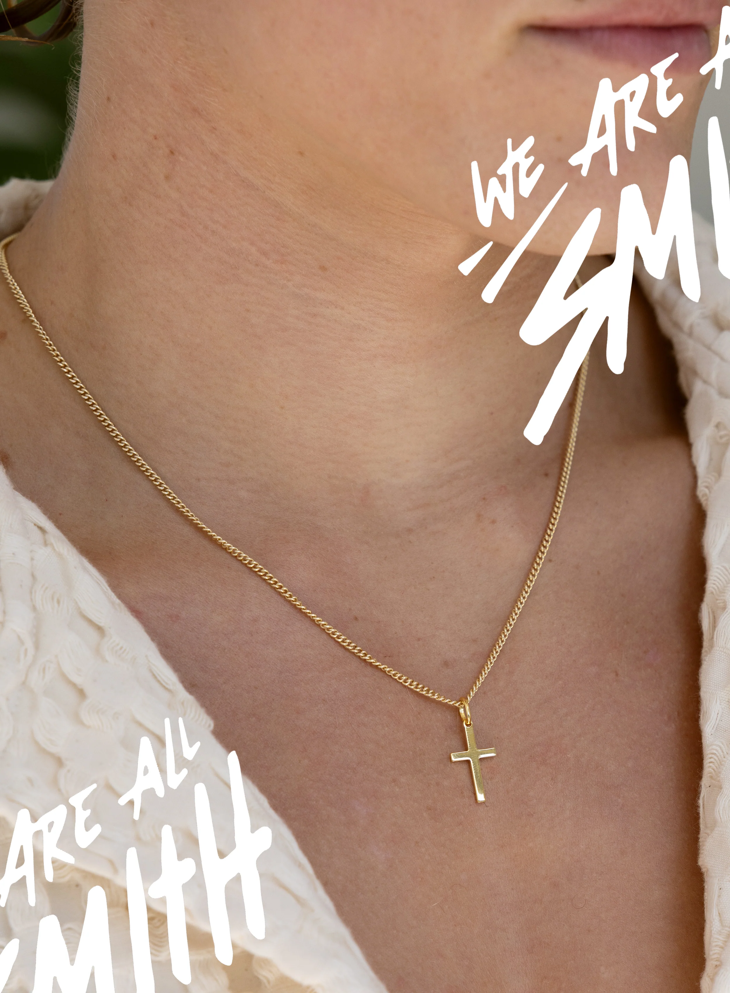 14k Gold Vermeil Small Cross on 14K Gold Filled Curb Chain - Image 2