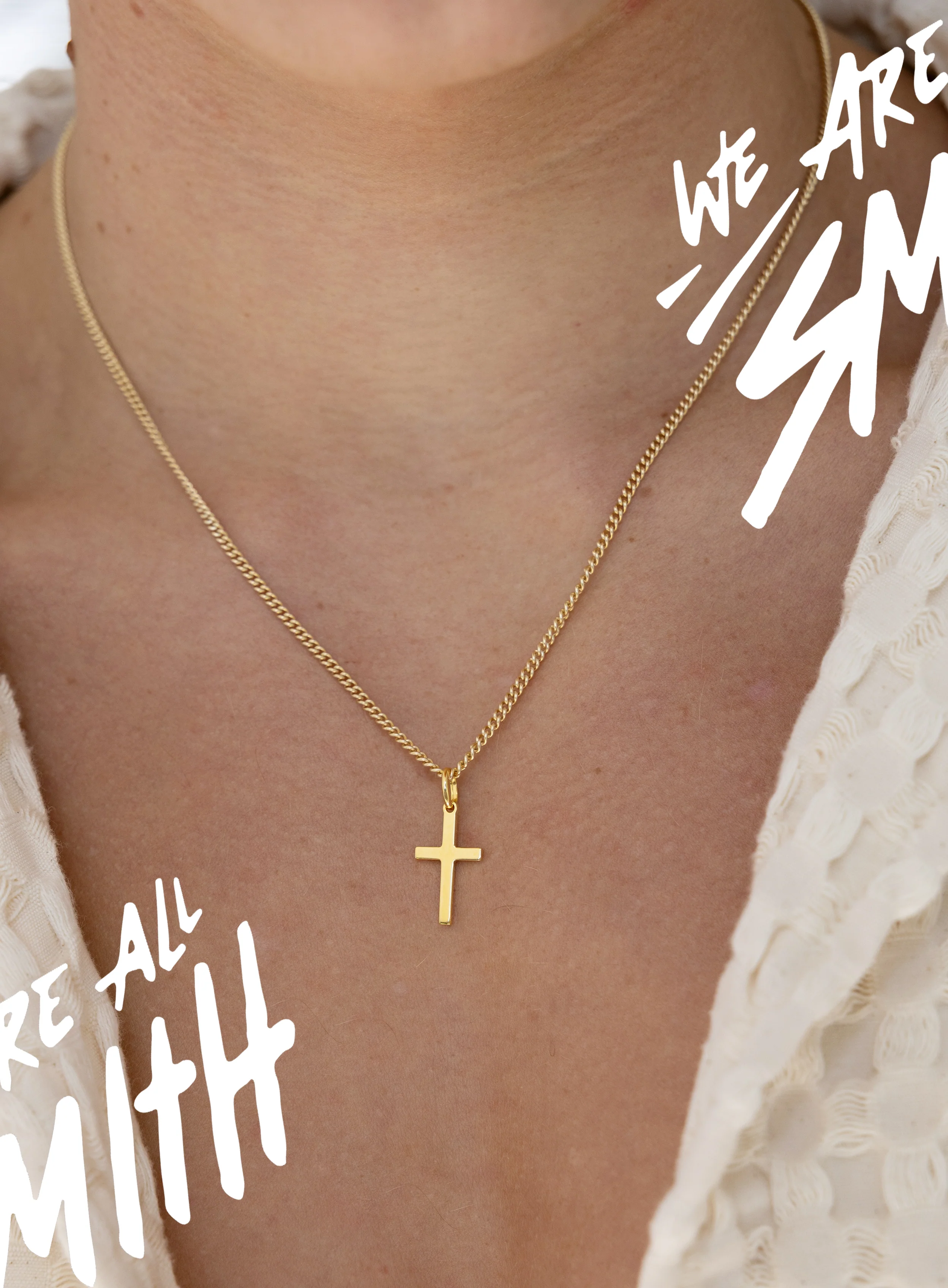 14k Gold Vermeil Small Cross on 14K Gold Filled Curb Chain - Image 5