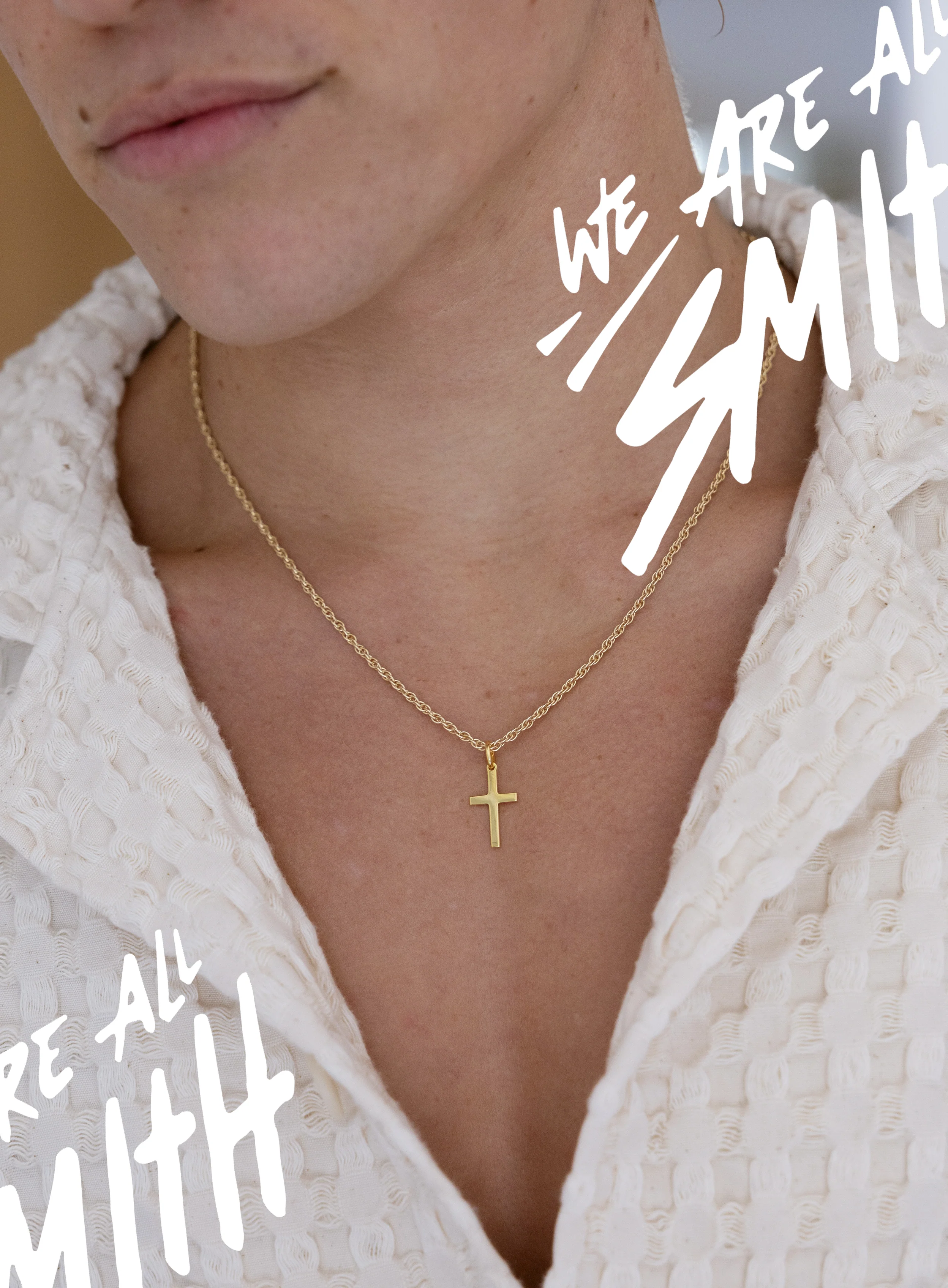 14k Gold Vermeil Small Cross on 14K Gold Filled Rope Chain - Image 3