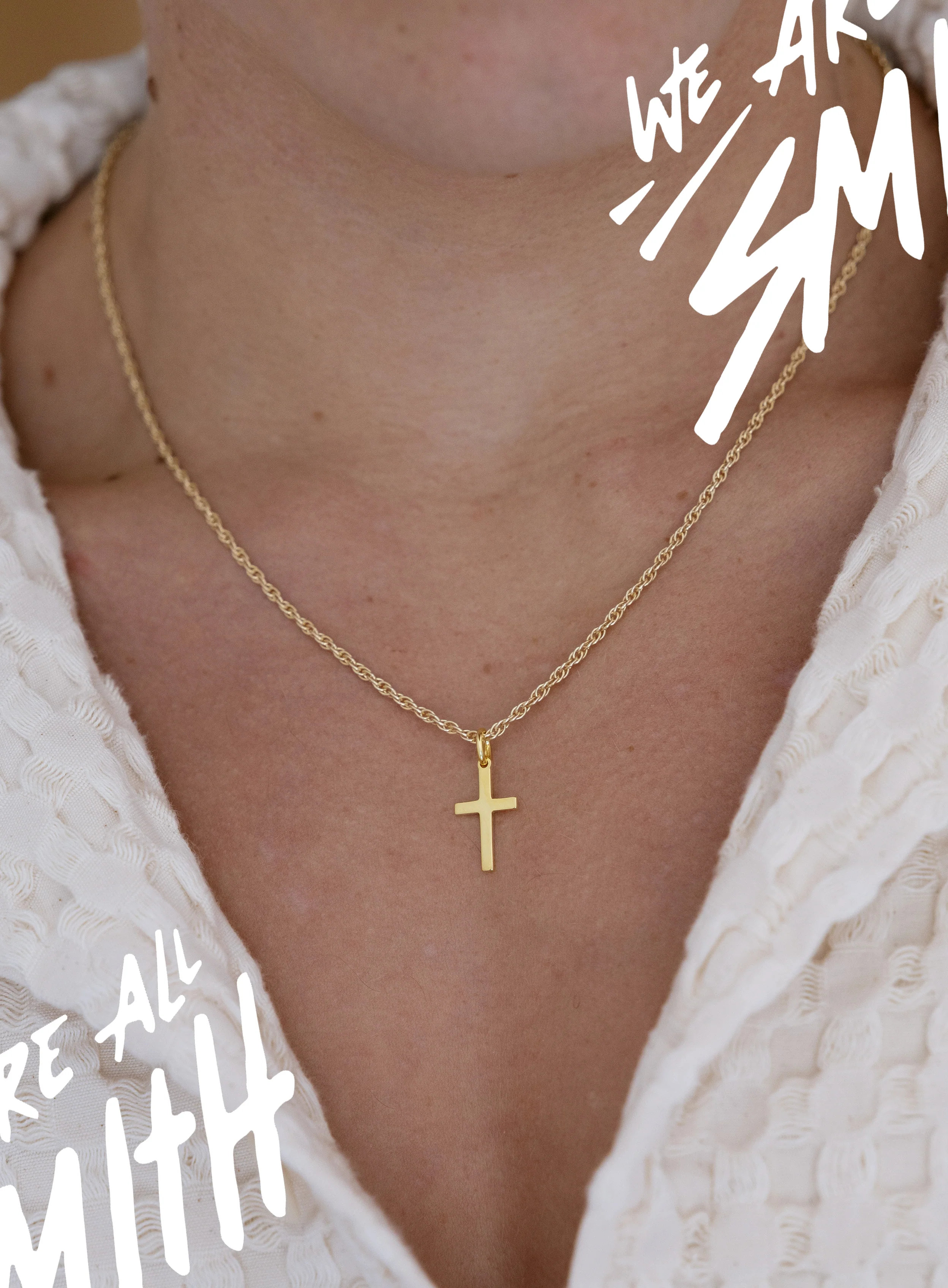14k Gold Vermeil Small Cross on 14K Gold Filled Rope Chain - Image 6