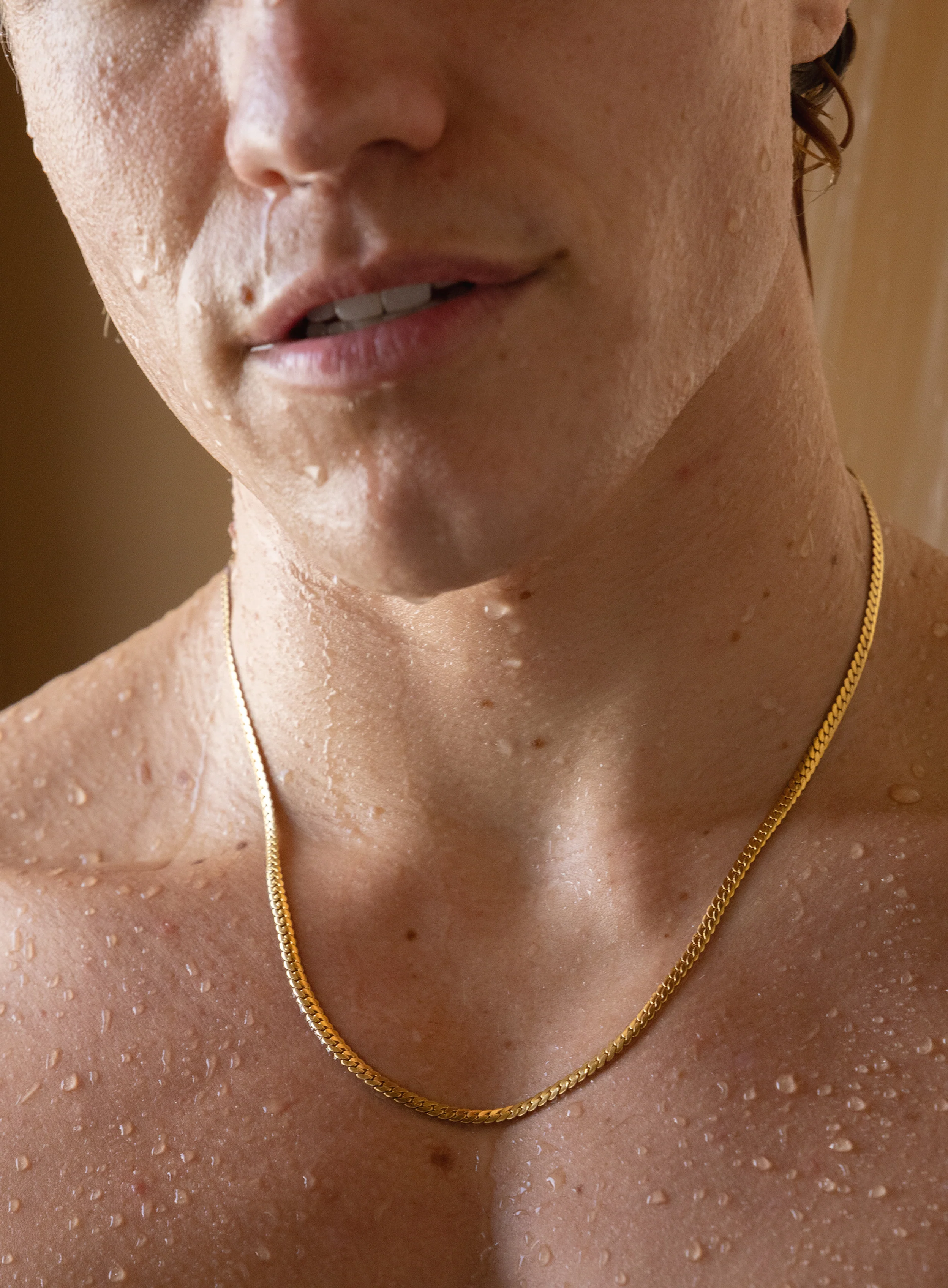 3mm Flat Curb Gold Plated Stainless Steel Chain Necklace