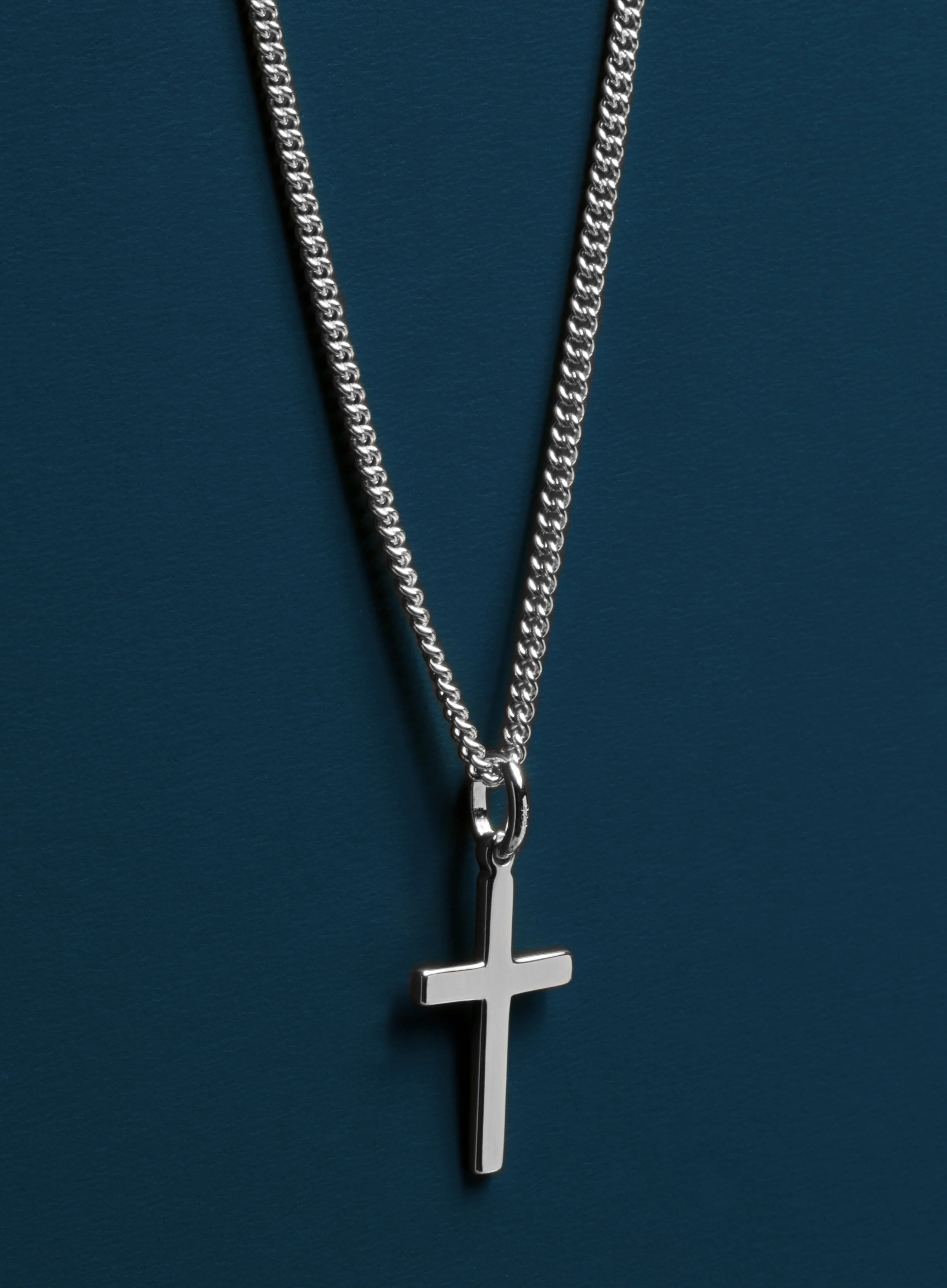 925 Sterling Silver Cross on Sterling Rhodium Coated Curb Chain - Image 3