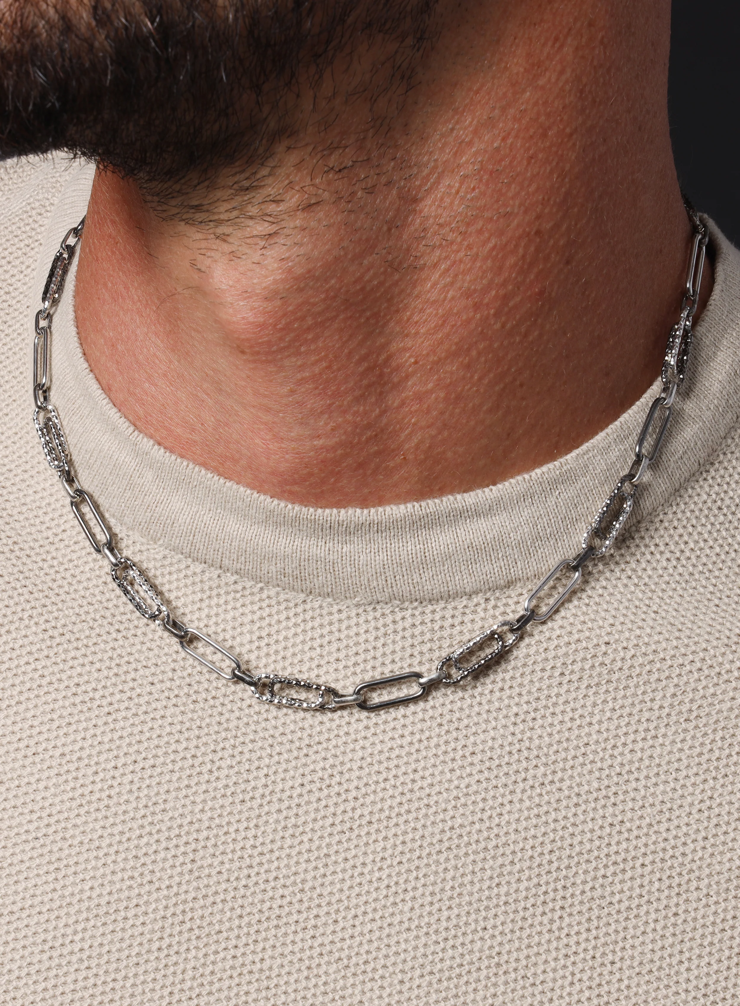 925 Oxidized and lasered Double Clip Chain Necklace - Image 8