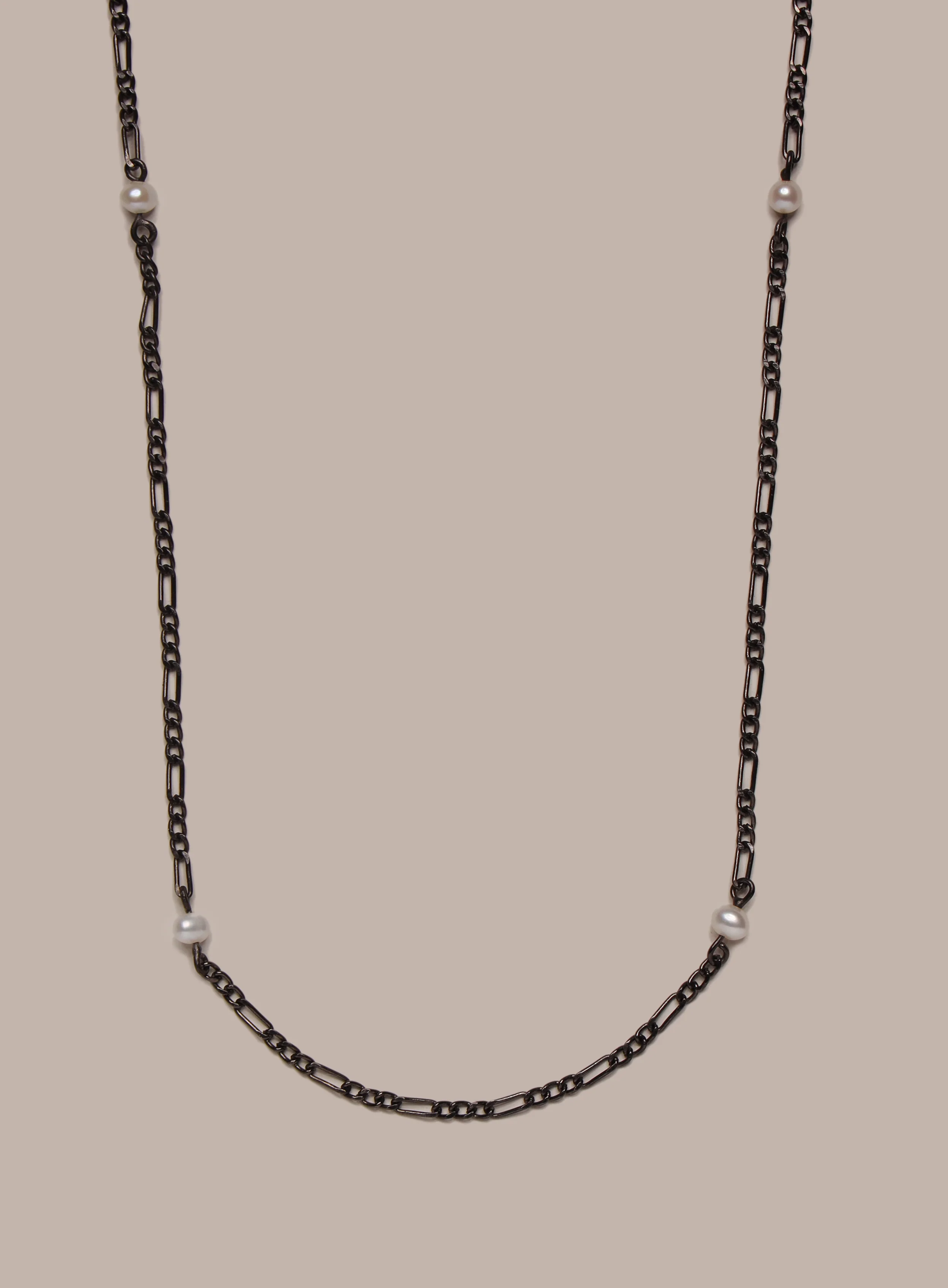 925 Oxidized Sterling Silver Chain with Mini Pearls Chain Necklace for Men - Image 3