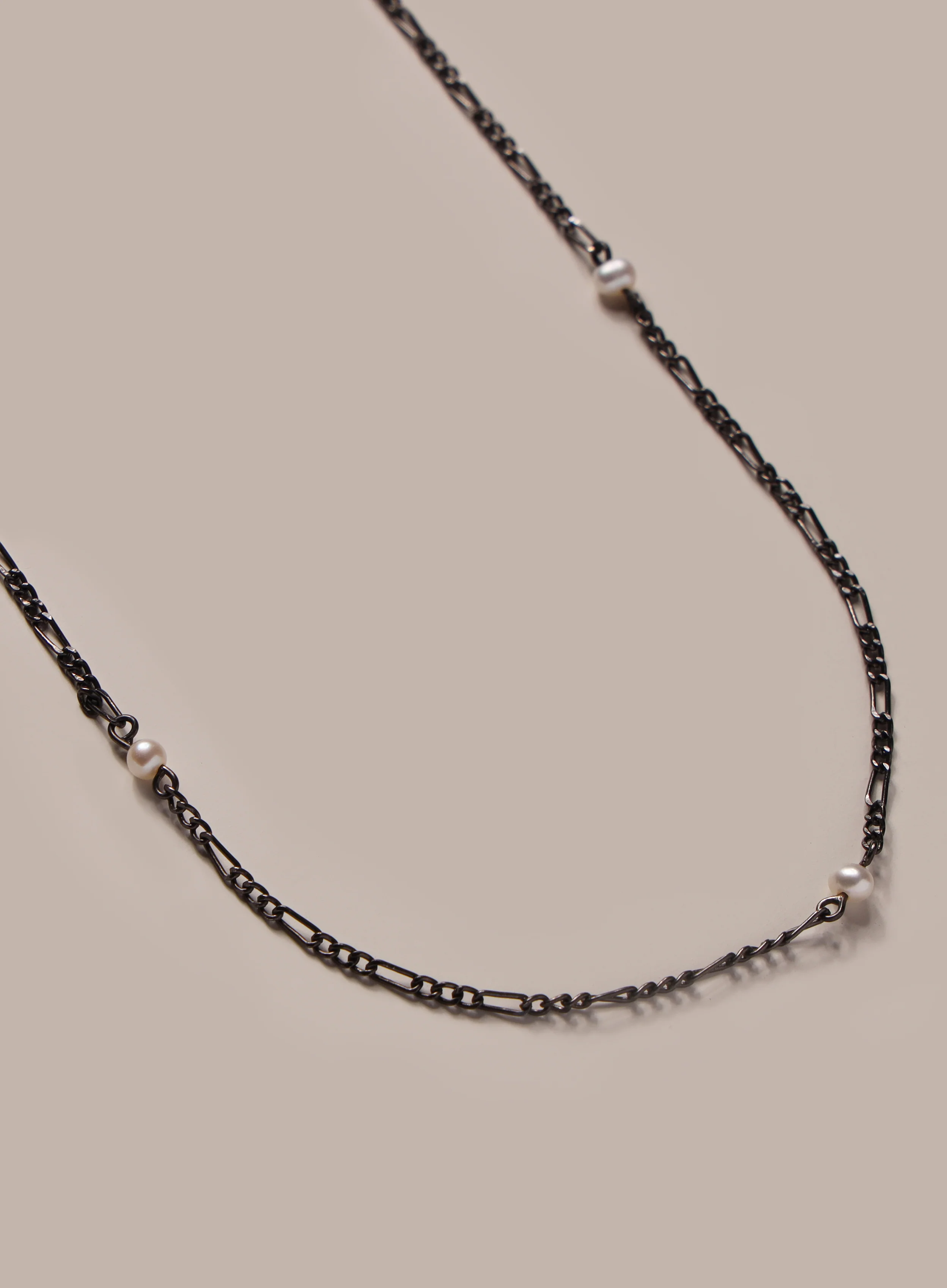 925 Oxidized Sterling Silver Chain with Mini Pearls Chain Necklace for Men - Image 7