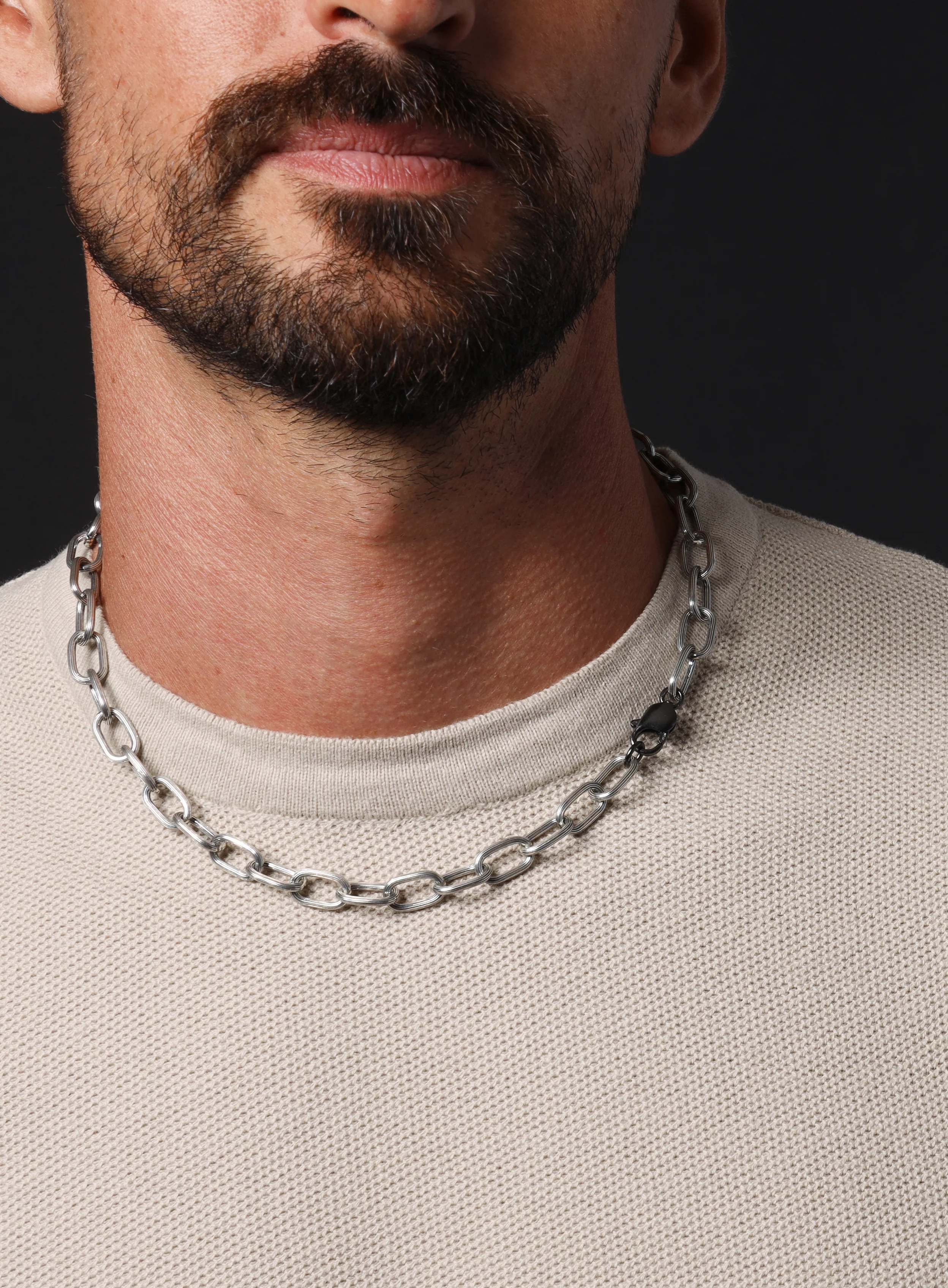925 Oxidized Sterling Silver Chunky Oval Chain Necklace for Men