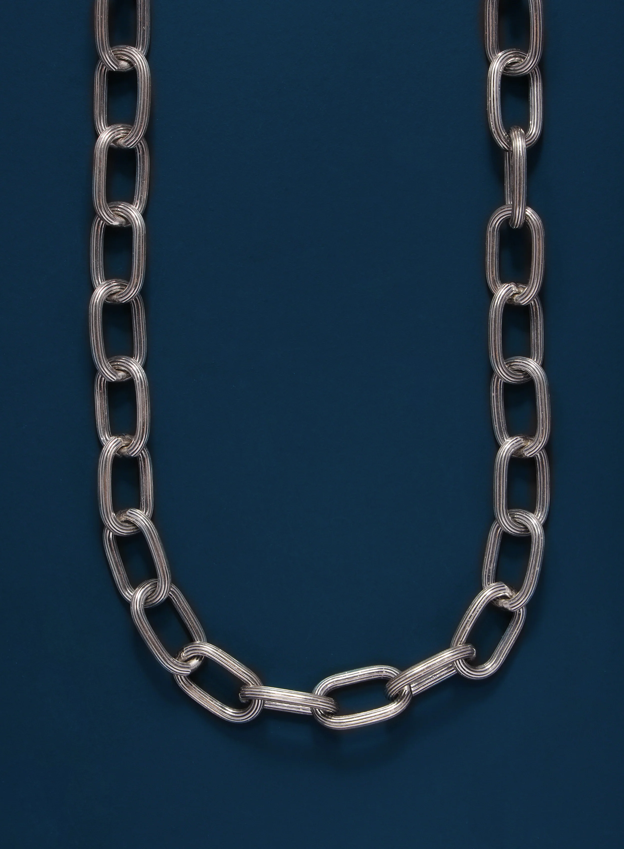 925 Oxidized Sterling Silver Chunky Oval Chain Necklace for Men - Image 2