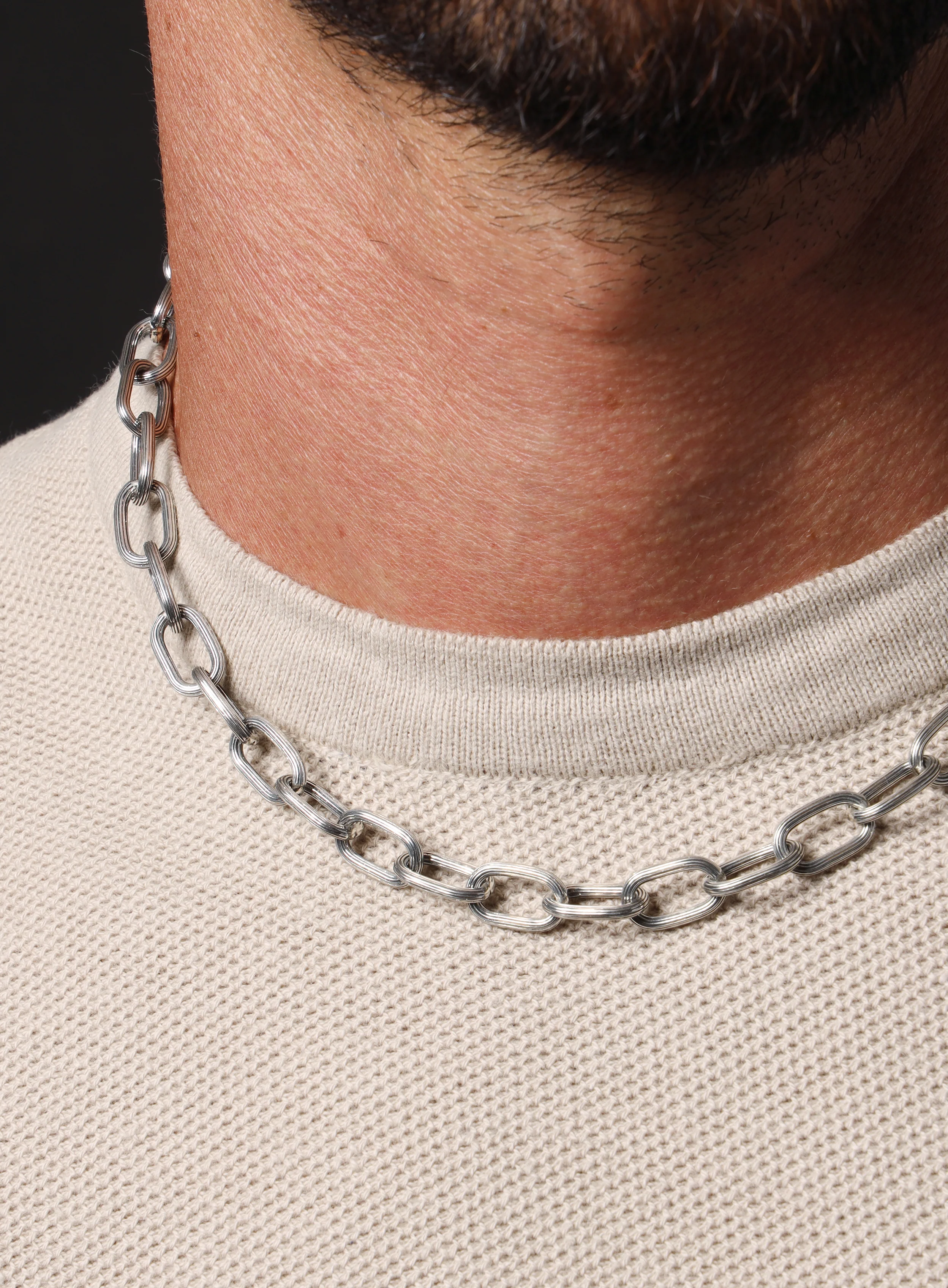 925 Oxidized Sterling Silver Chunky Oval Chain Necklace for Men - Image 4
