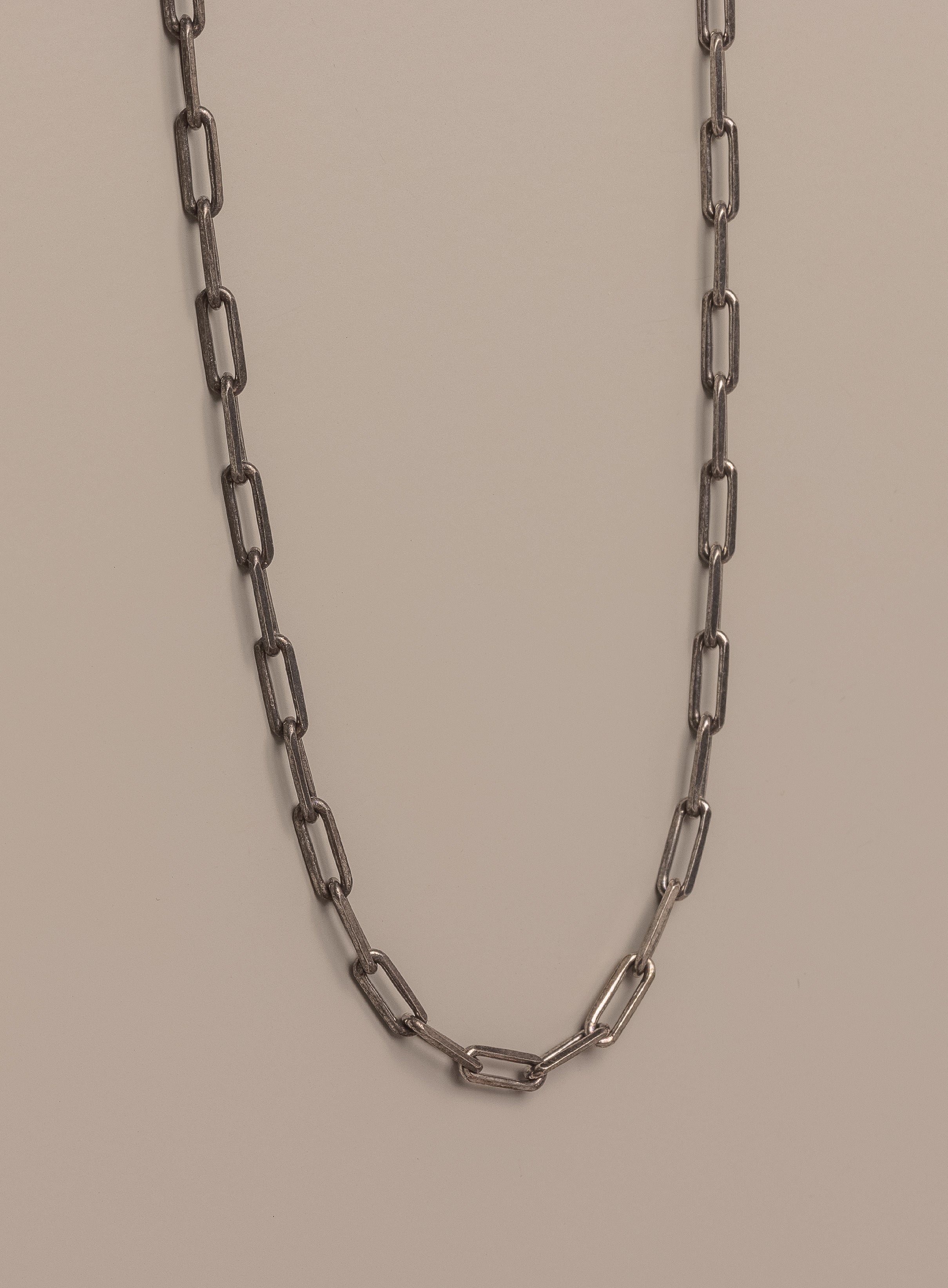 925 Oxidized Sterling Silver Elongated Cable Chain Necklace for Men - Image 4