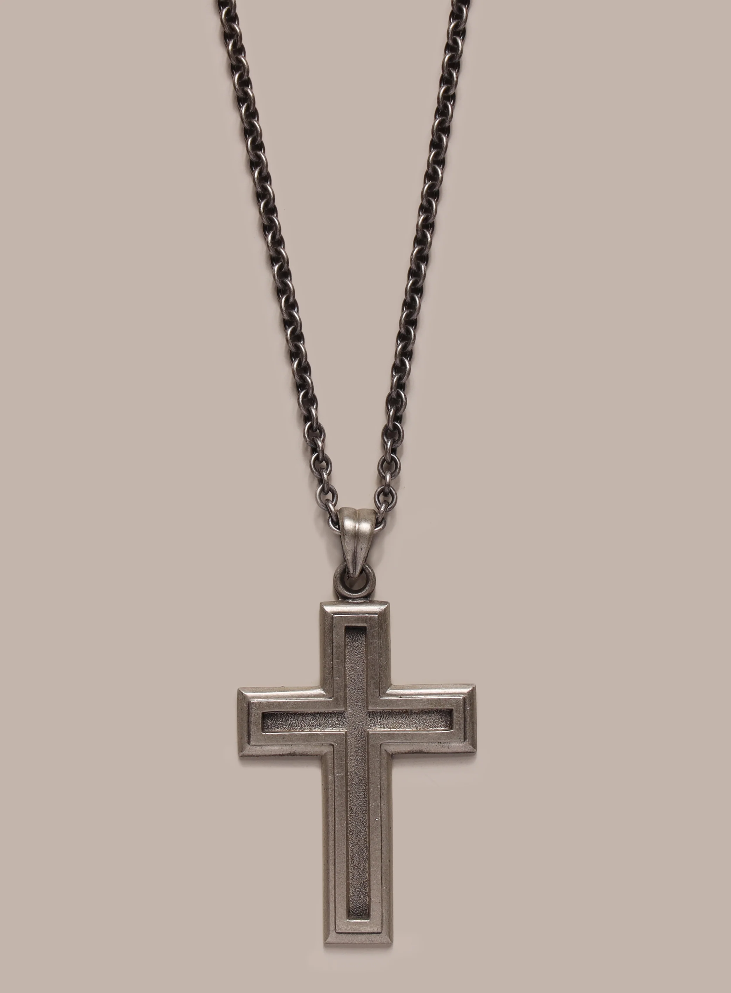 925 Oxidized Sterling Silver Outline Cross Necklace for Men