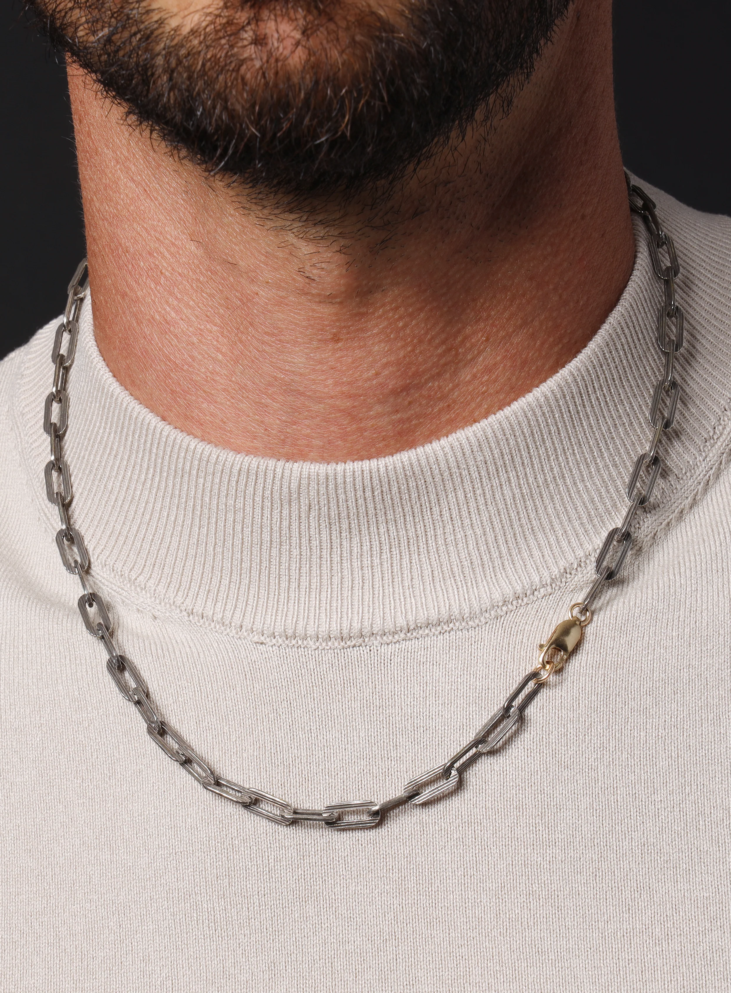 925 Oxidized Textured Elongated Sterling Silver Chain Necklace for Men - Image 11