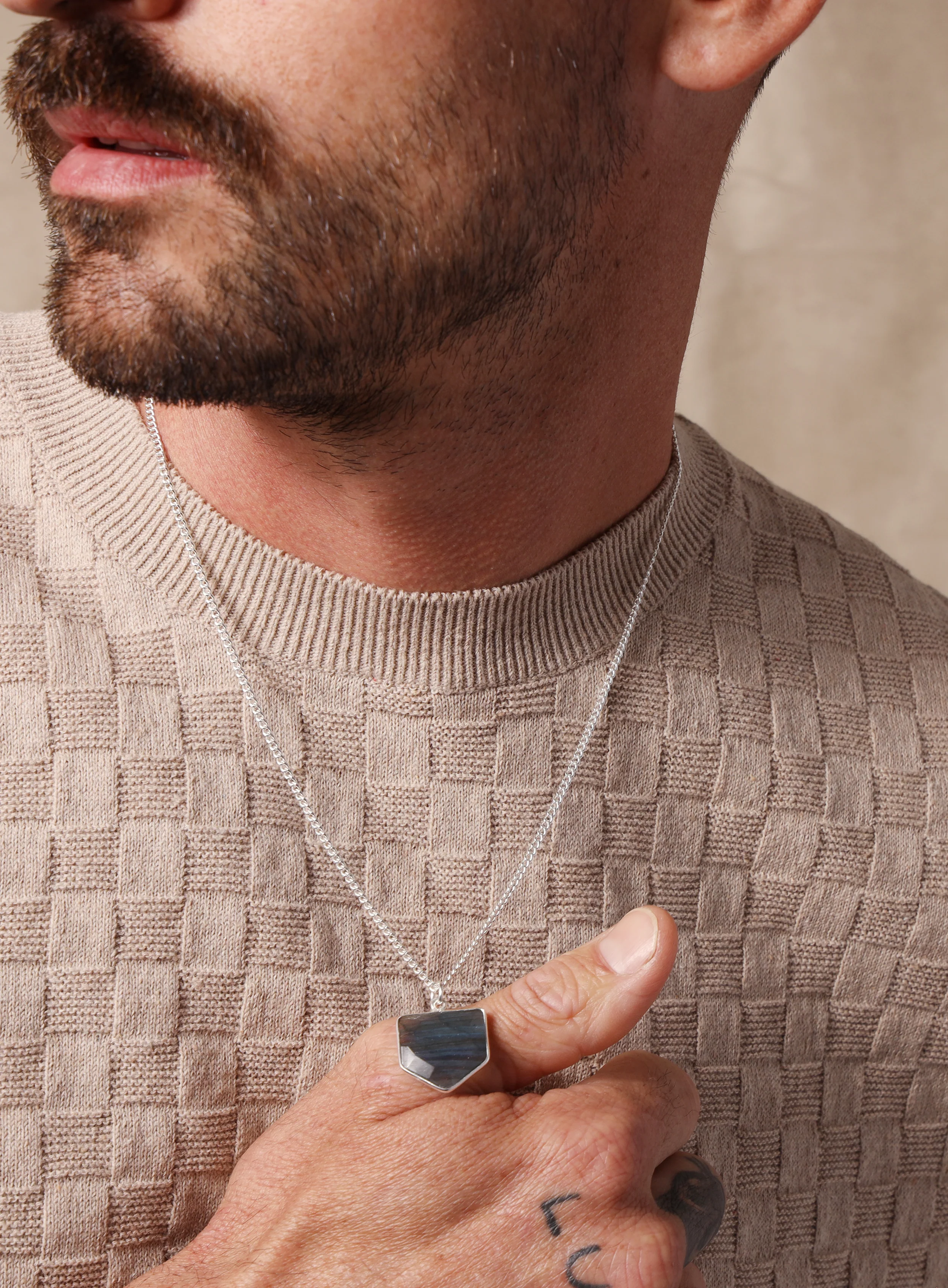 925 Sterling Shield Shape Genuine Labradorite Pendant Necklace - Image 7