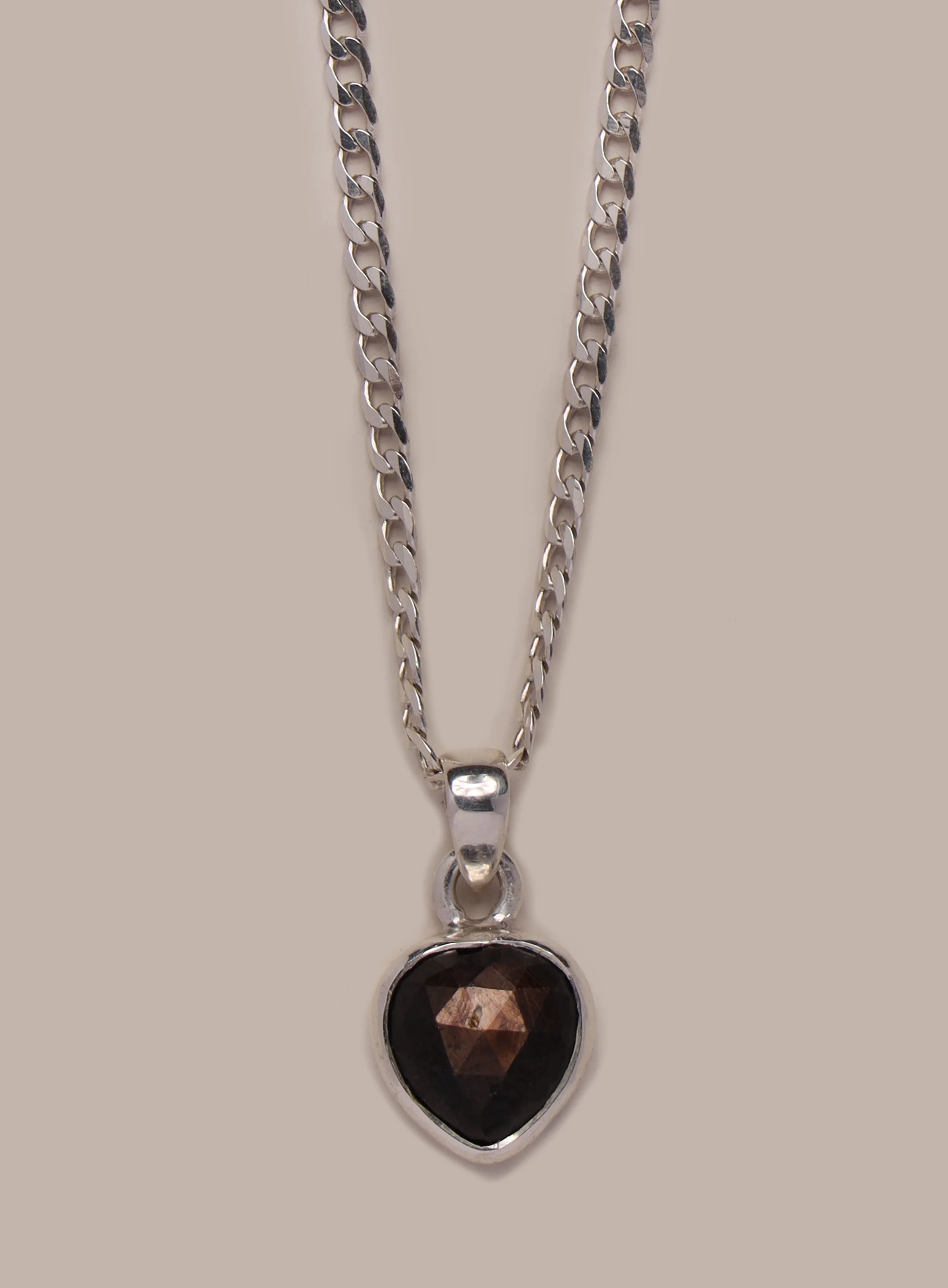 925 Sterling Silver Chocolate Sapphire Pendant on Sterling Cuban Chain