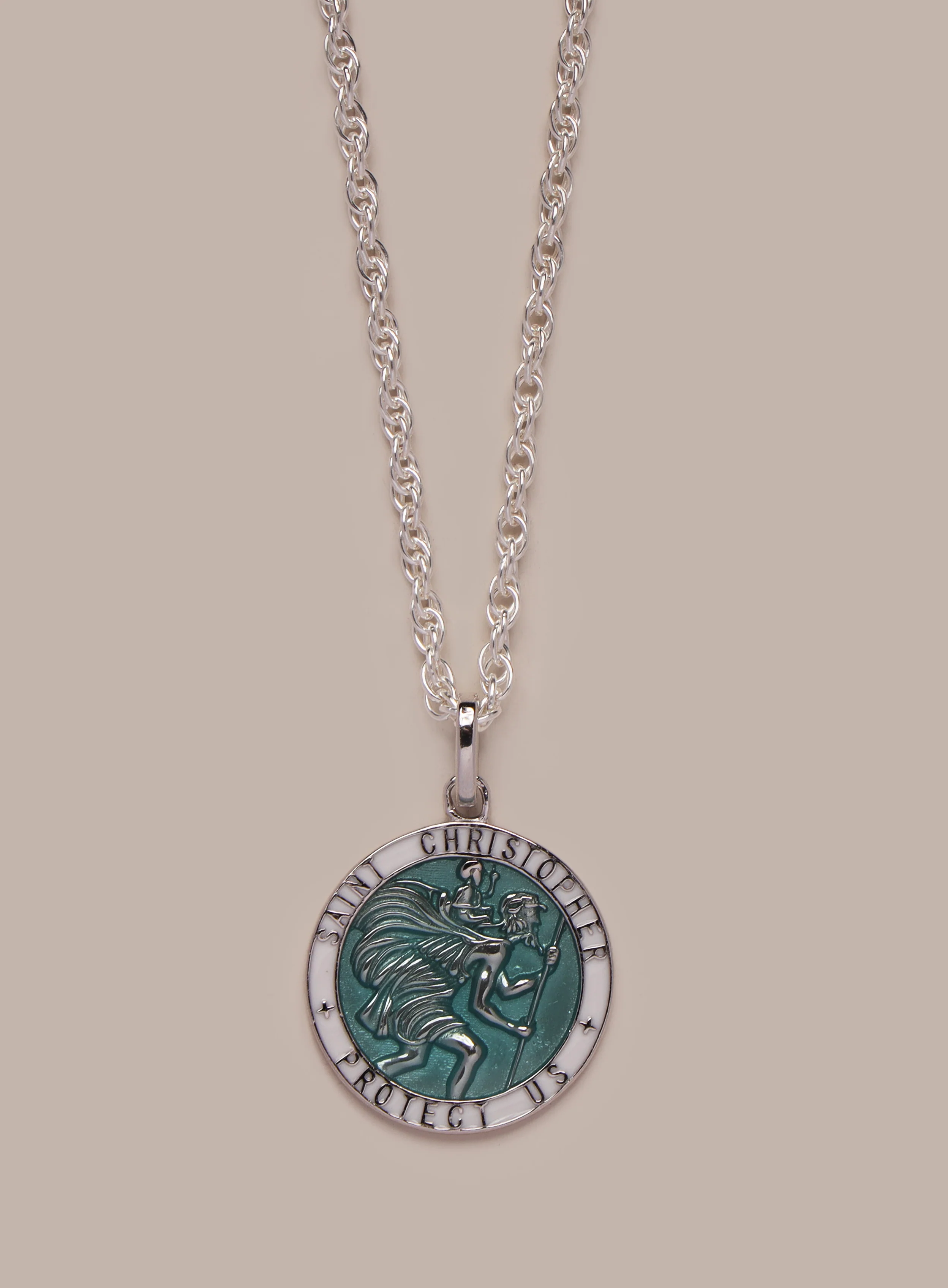 925 Sterling Silver Light Blue Enamel Saint Christopher Pendant Necklace - Image 2