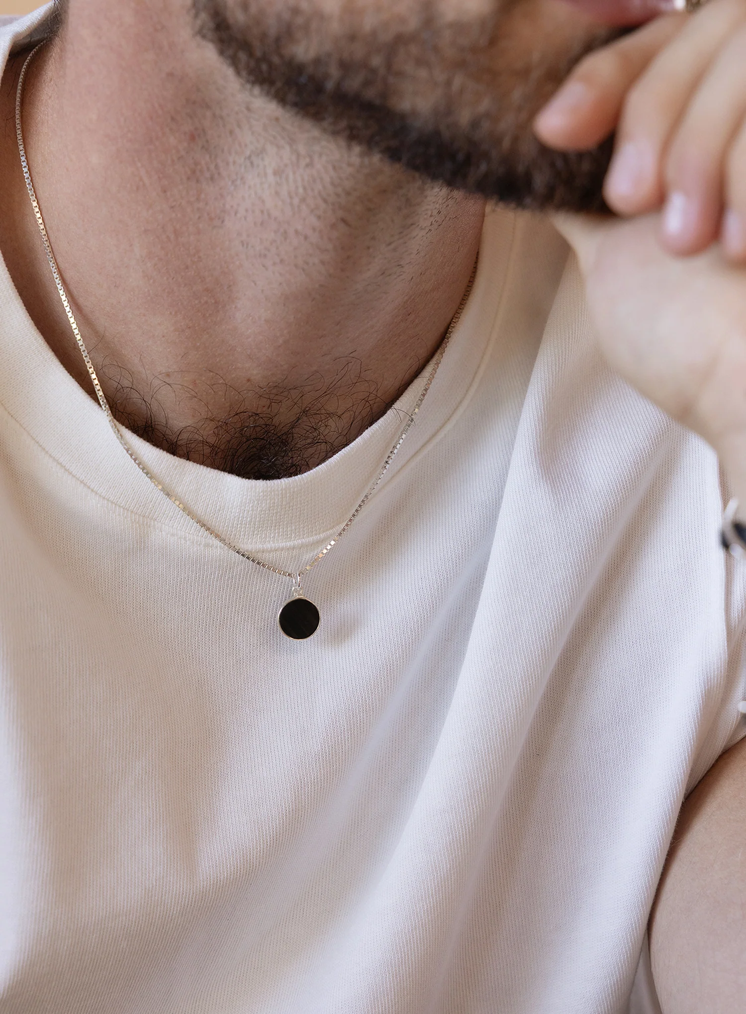 925 Sterling Silver Obsidian Gemstone Necklace for Men - Image 2