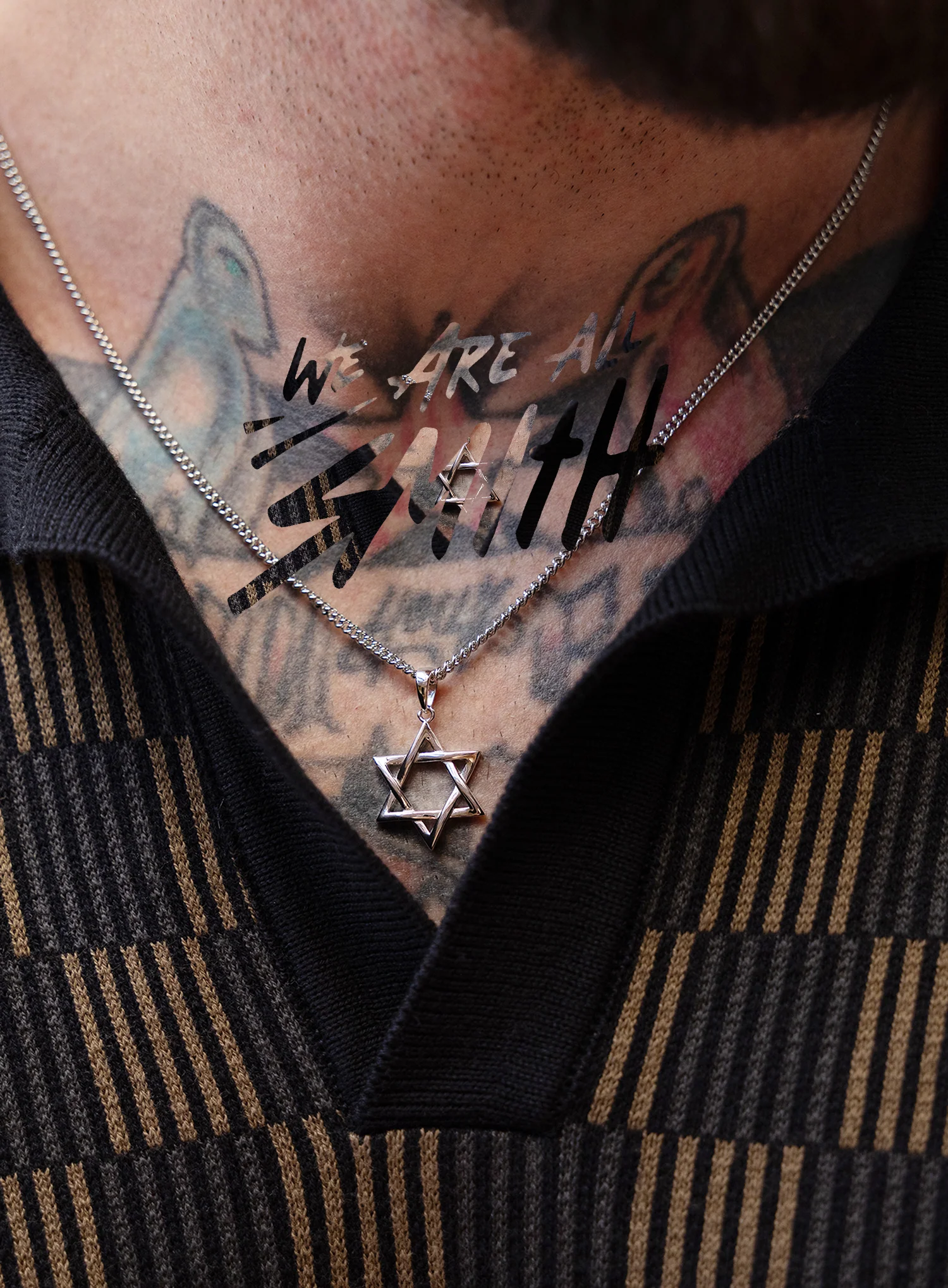 925 Sterling Silver Star of David Pendant on Sterling Rhodium Coated Curb Chain