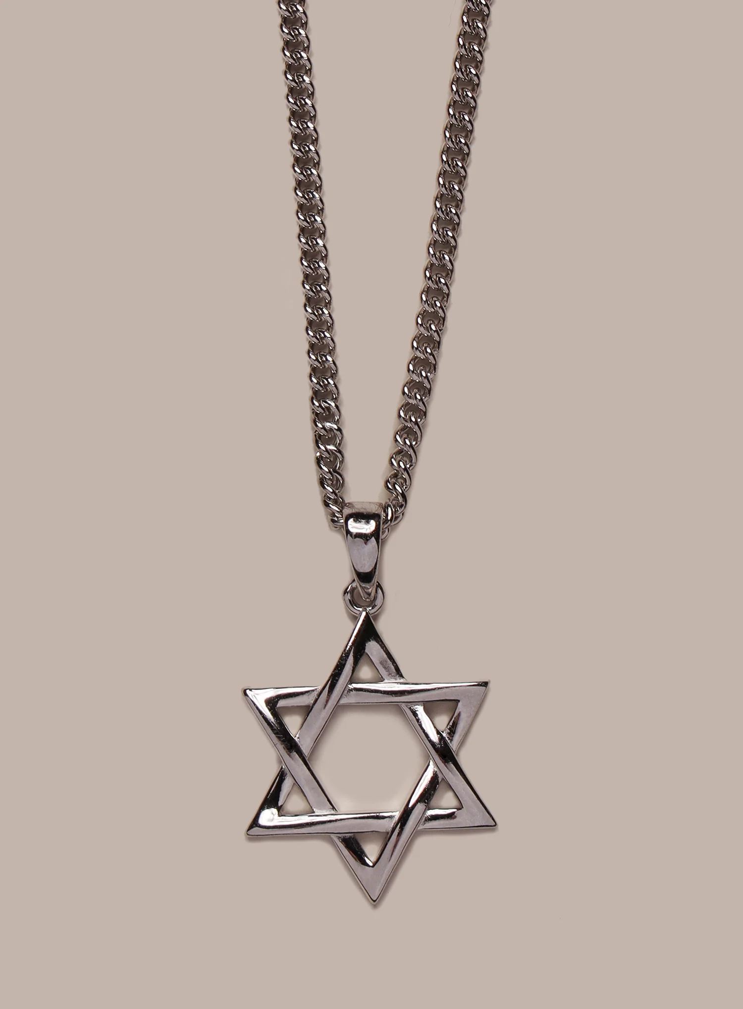 925 Sterling Silver Star of David Pendant on Sterling Rhodium Coated Curb Chain - Image 2