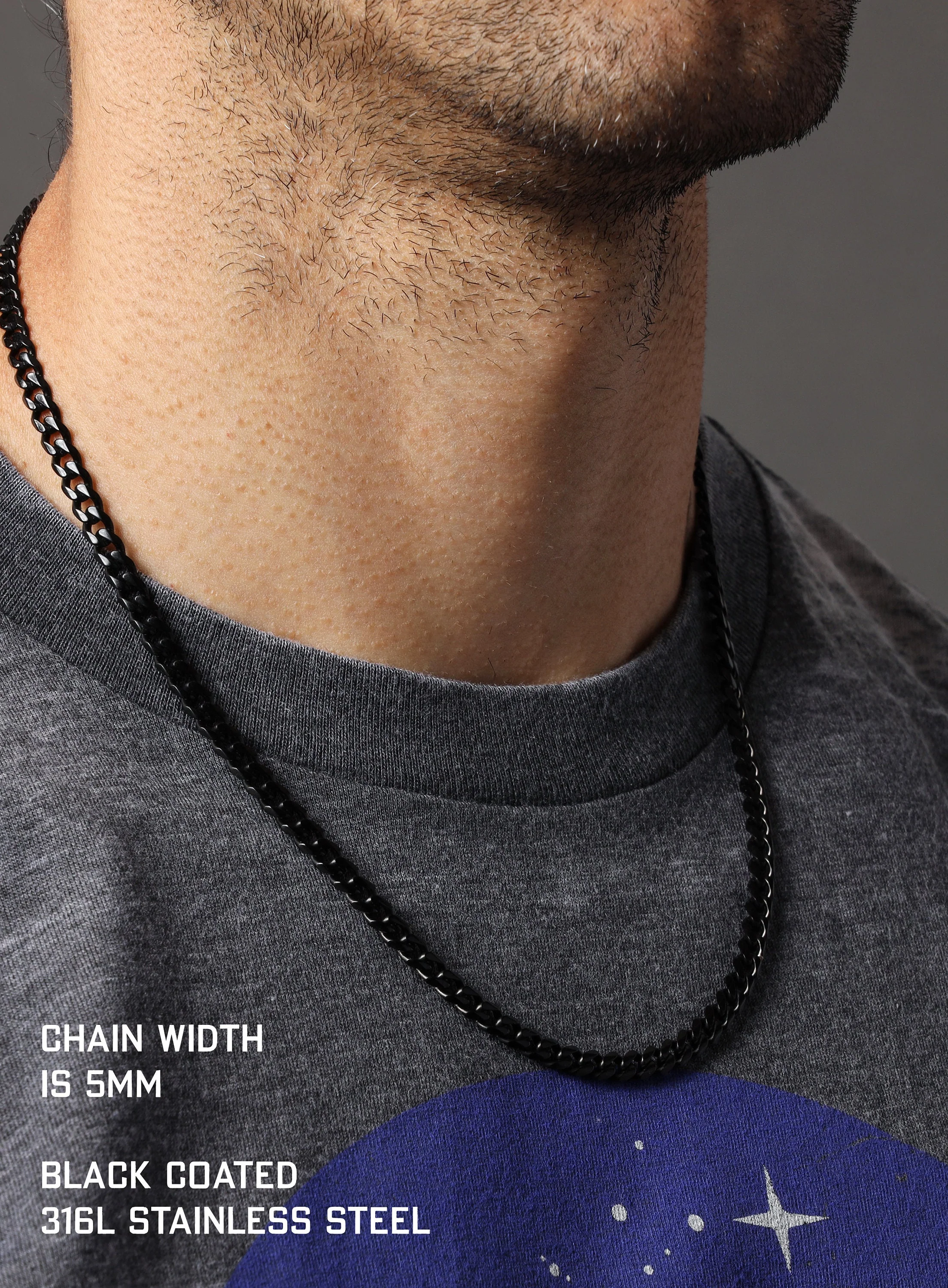 5mm wide Black Coated Stainless Steel Miami Cuban chain - Image 7
