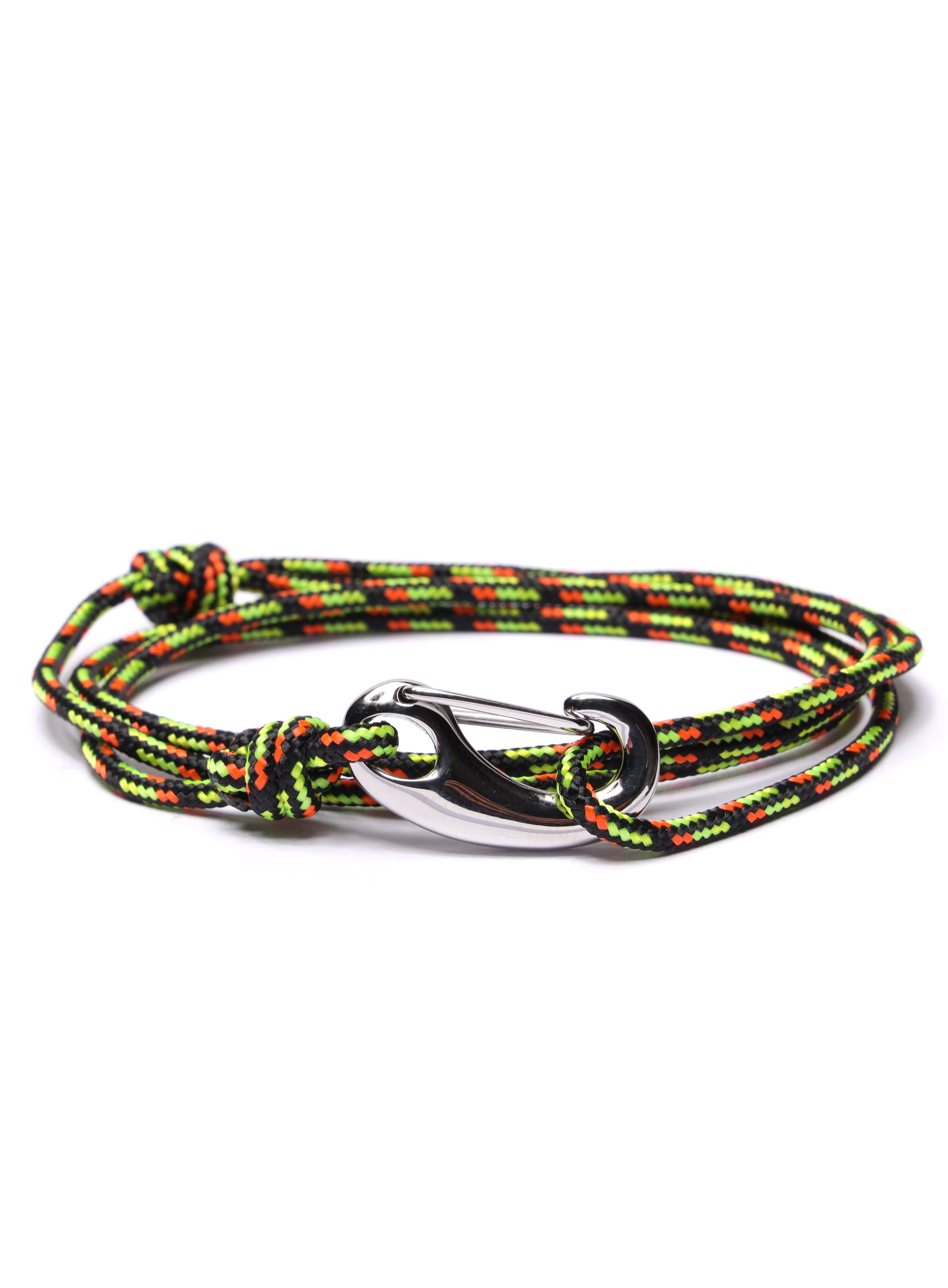 Black & Orange Tactical Cord Bracelet for Men (Silver Clasp)