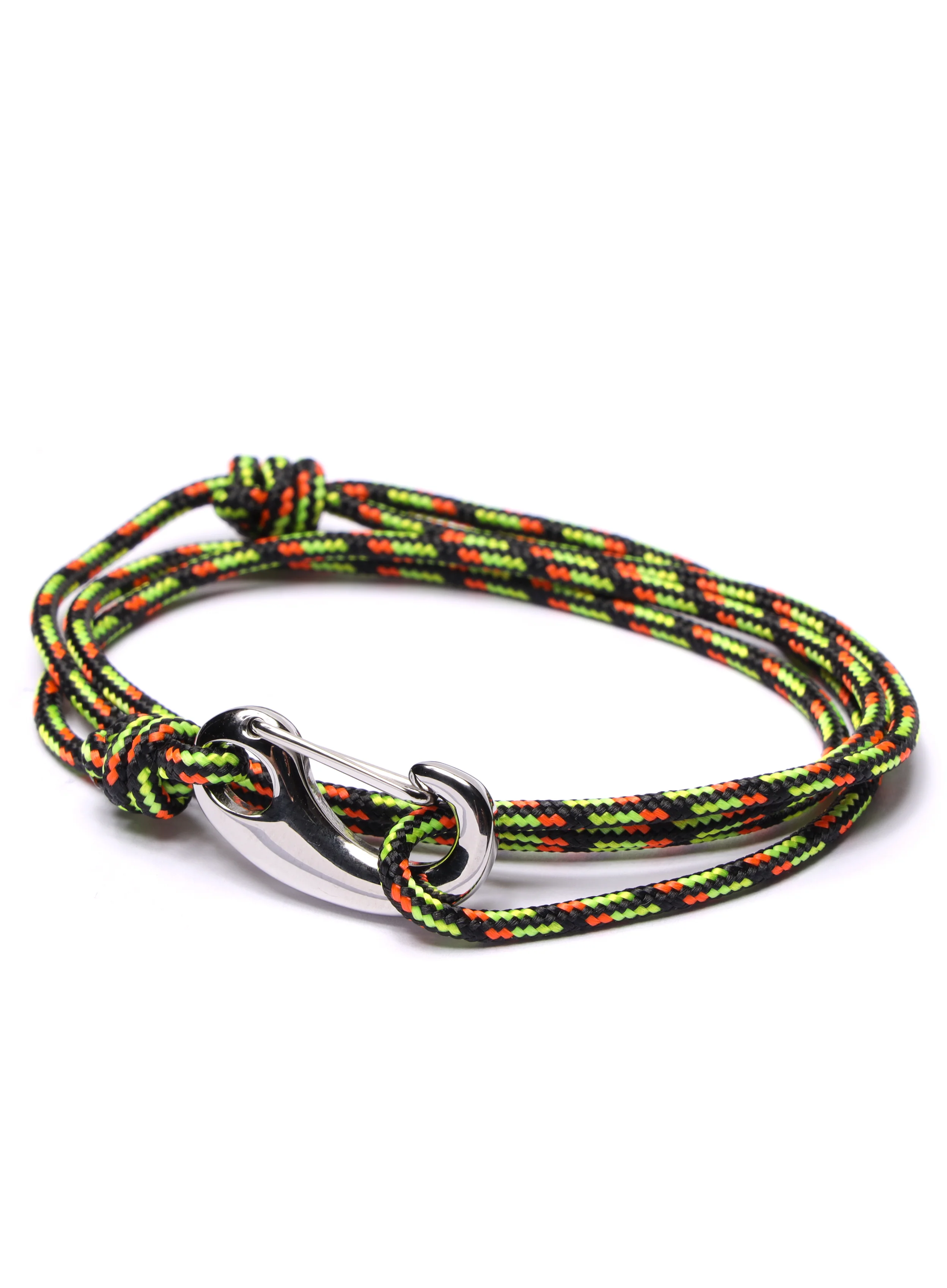 Black & Orange Tactical Cord Bracelet for Men (Silver Clasp) - Image 3
