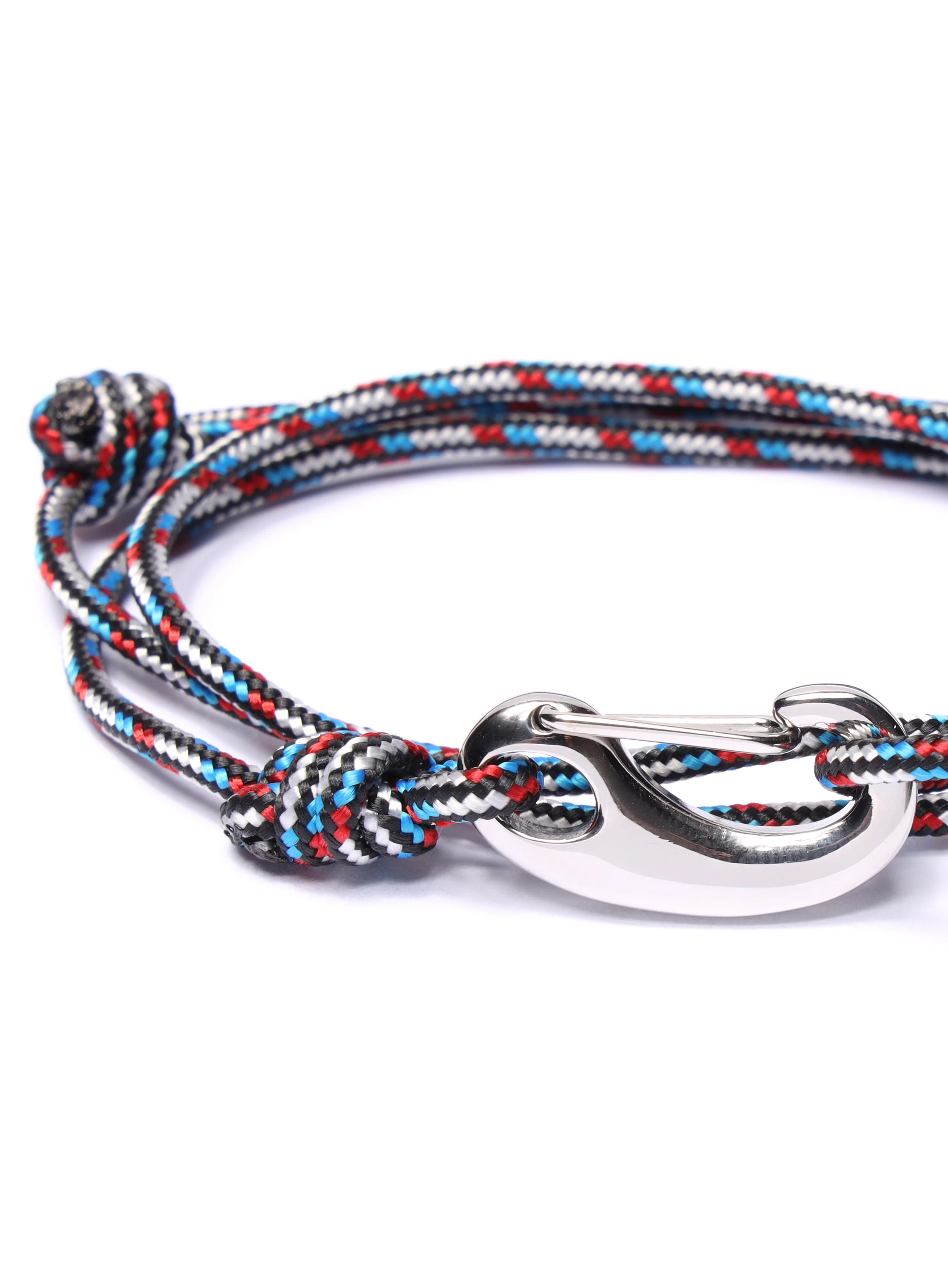 Black, Red and Blue Tactical Cord Bracelet for Men (Silver Clasp -21S) - Image 5