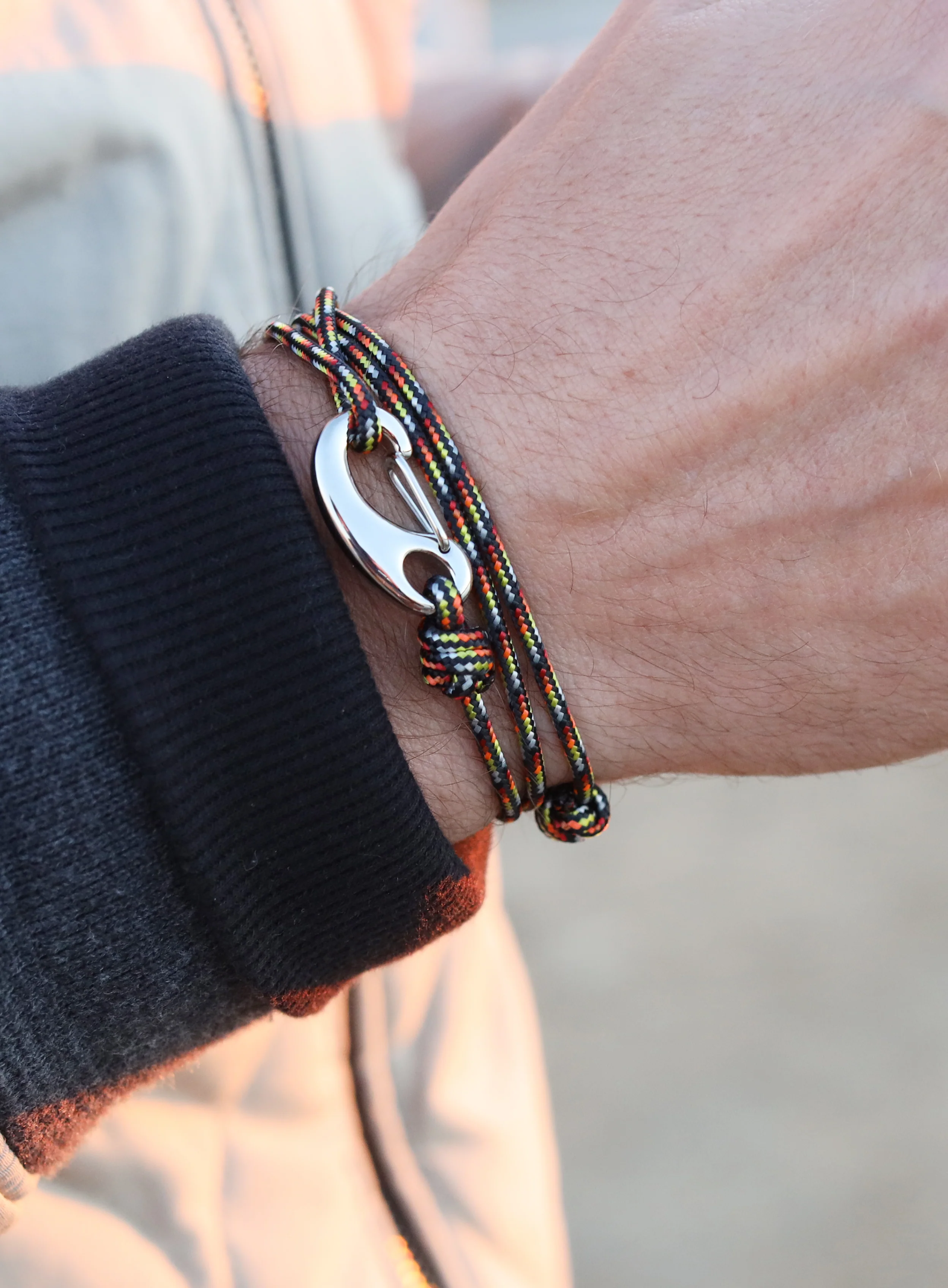 Black, Red and Orange Tactical Cord Bracelet for Men (Silver Clasp -23S) - Image 4