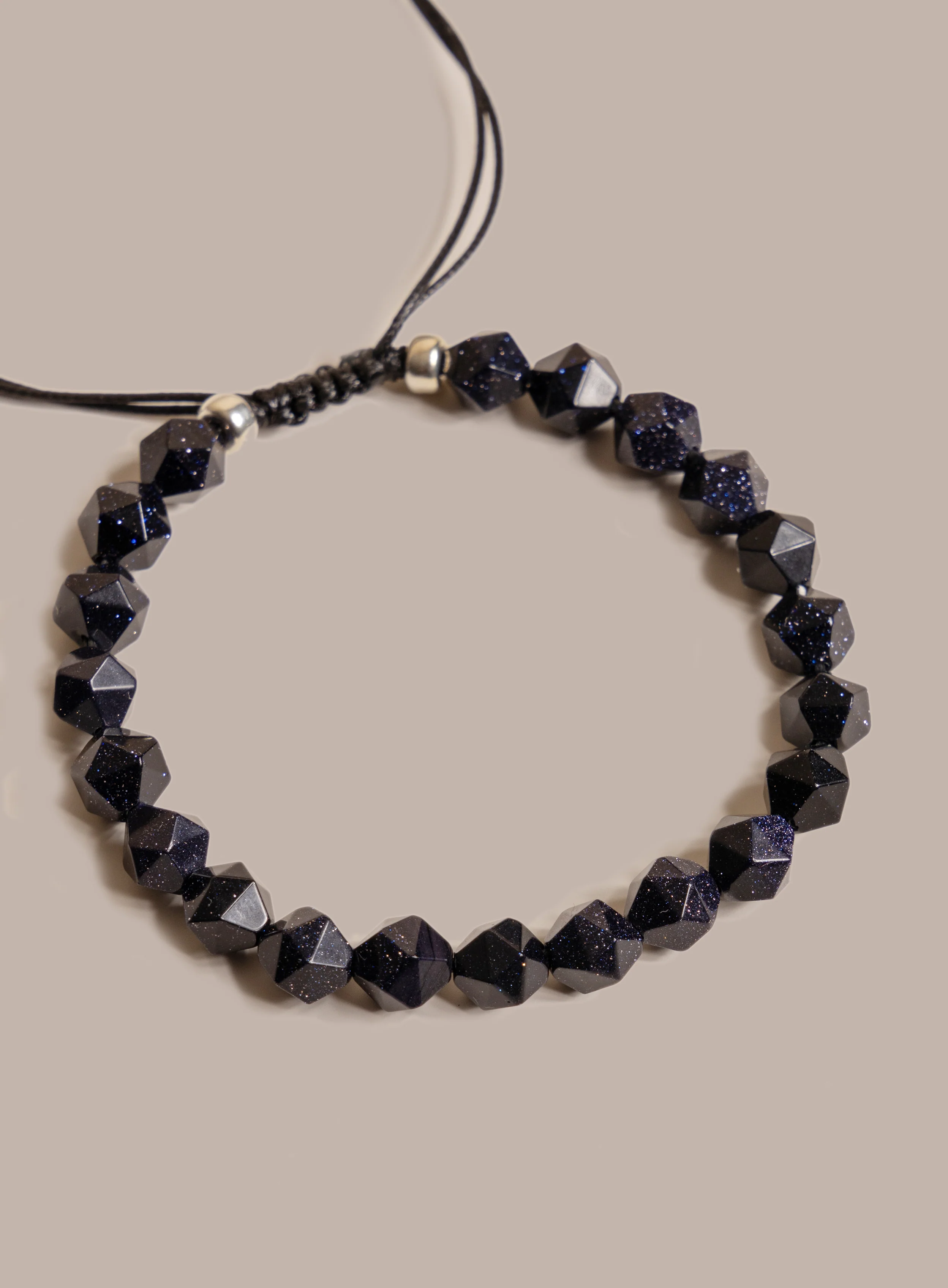 Blue Goldstone and Sterling Silver Men's Bead Bracelet - Image 4