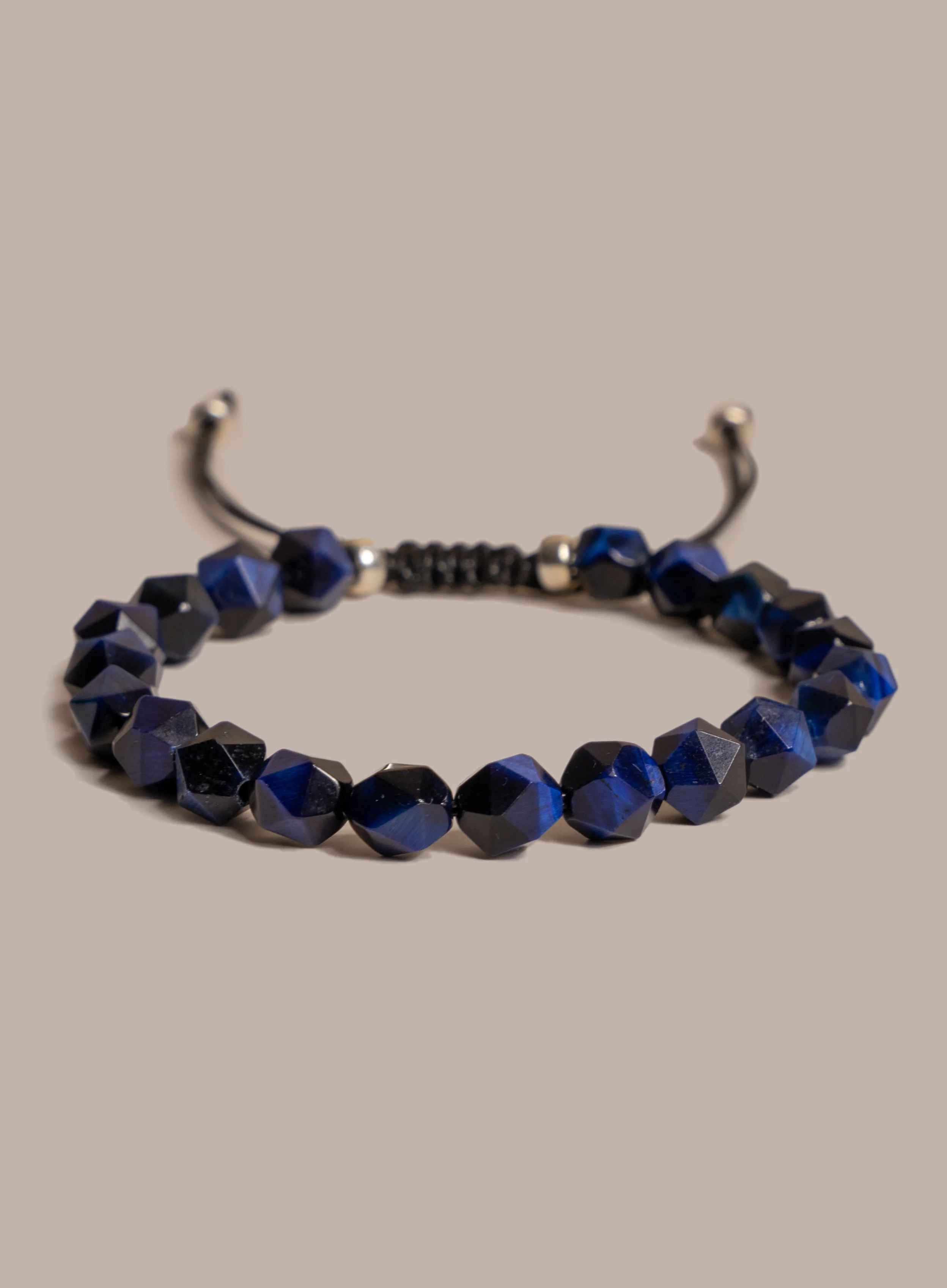 Blue Tiger Eye and Sterling Silver Bead Men's Bracelet - Image 2