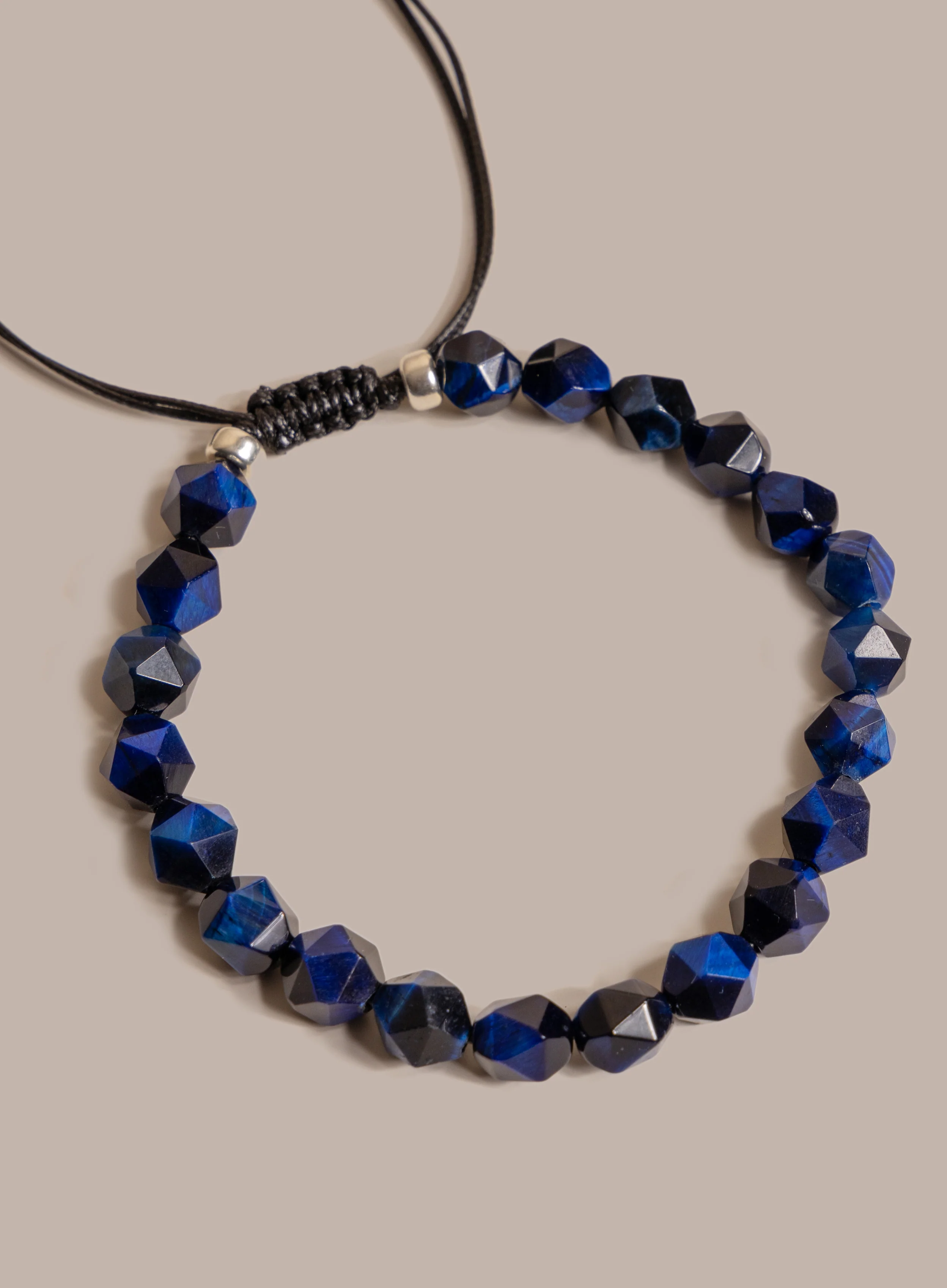 Blue Tiger Eye and Sterling Silver Bead Men's Bracelet - Image 4