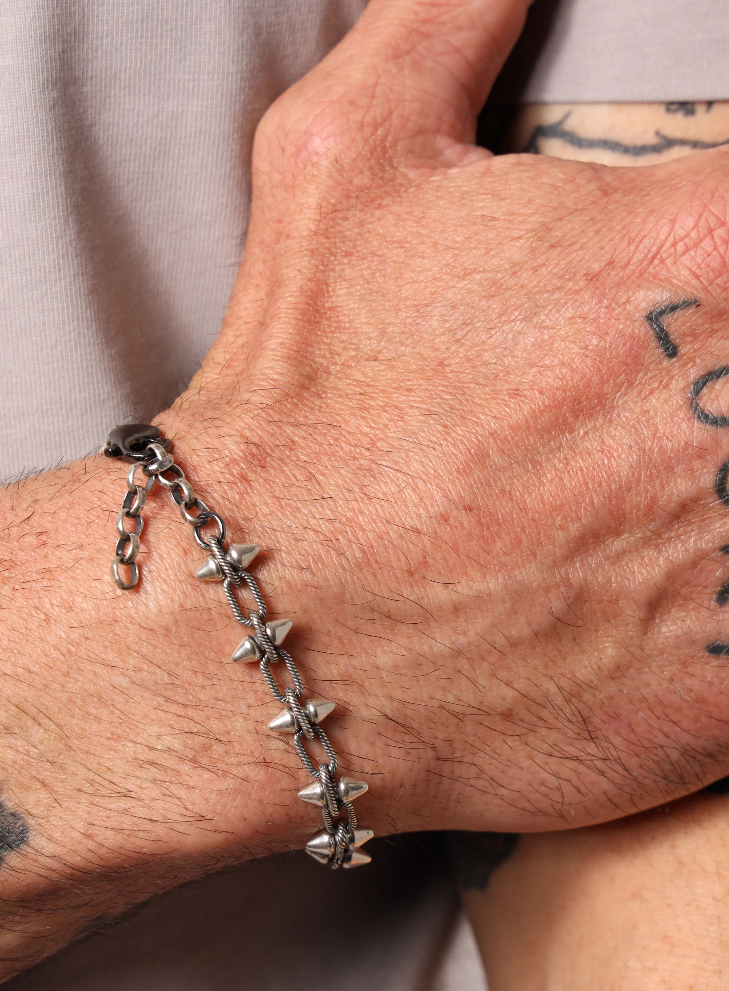 925 Oxidized Sterling Silver Multi-Spike Chain Bracelet for Men - Image 11