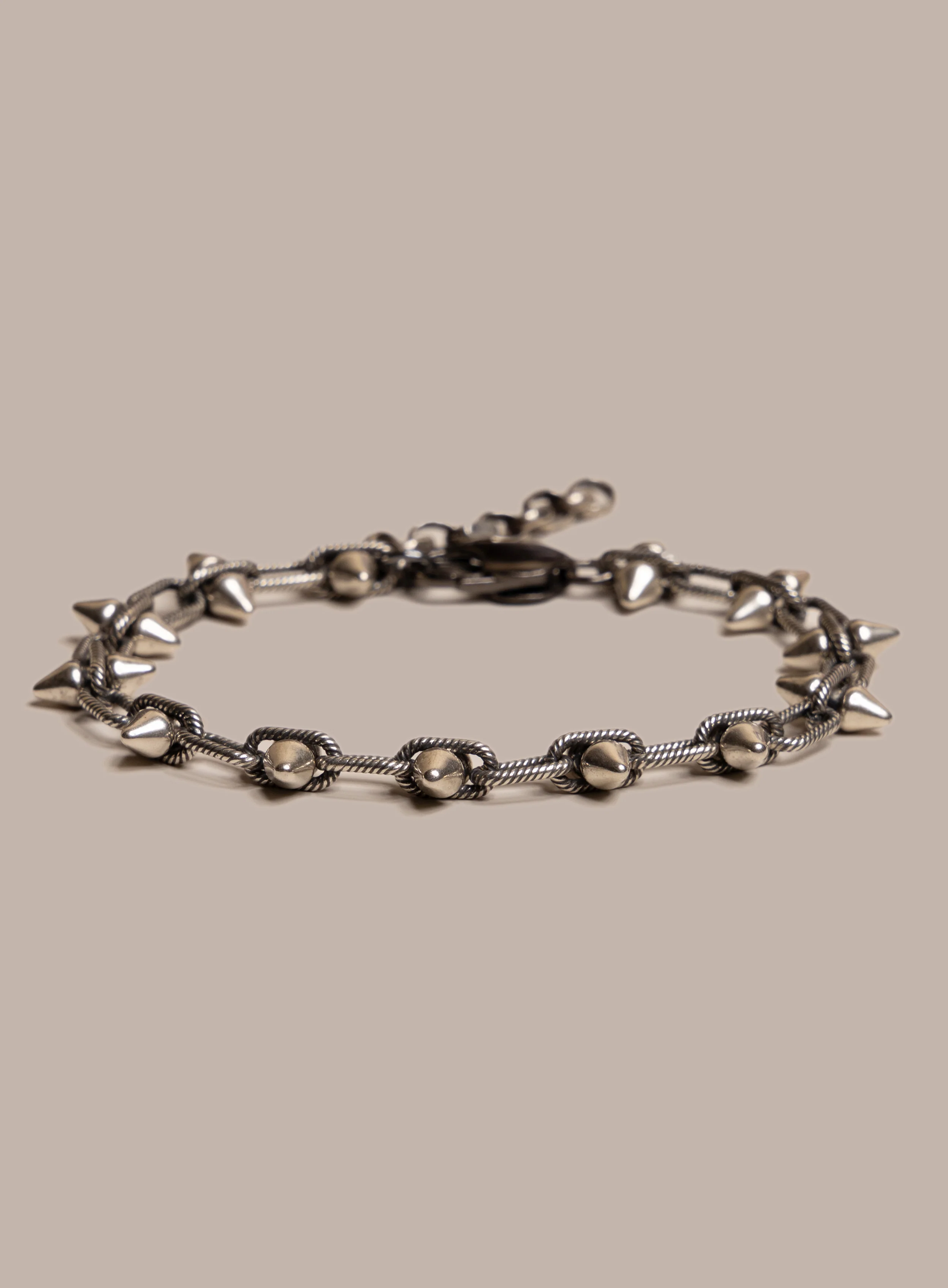 925 Oxidized Sterling Silver Multi-Spike Chain Bracelet for Men - Image 3