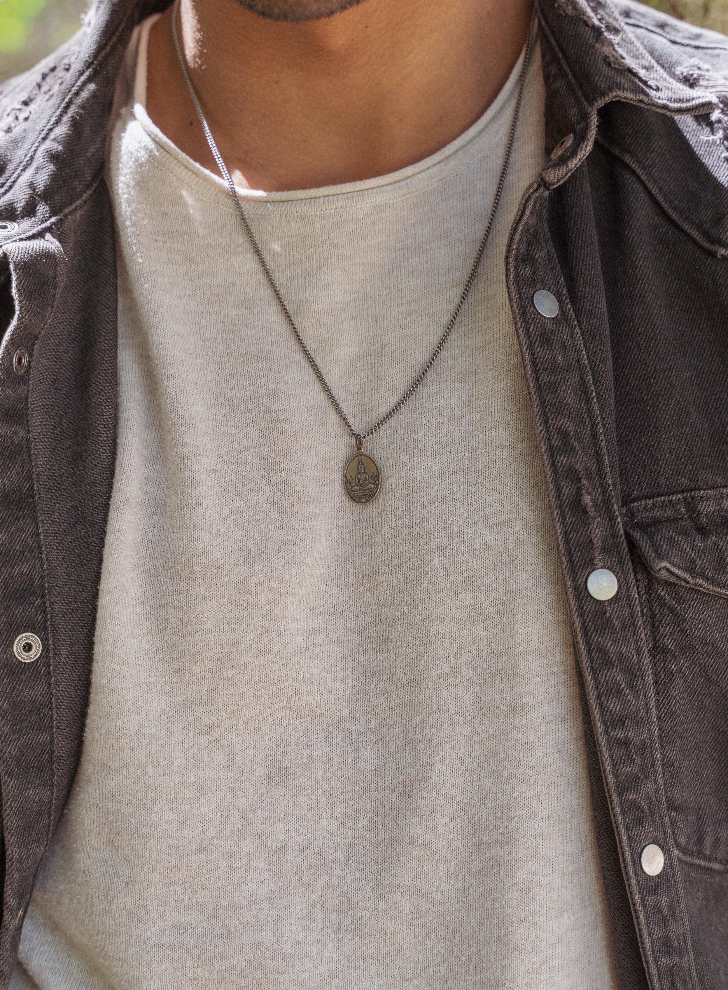 Bronze Oval Buddha Necklace for Men - Image 5