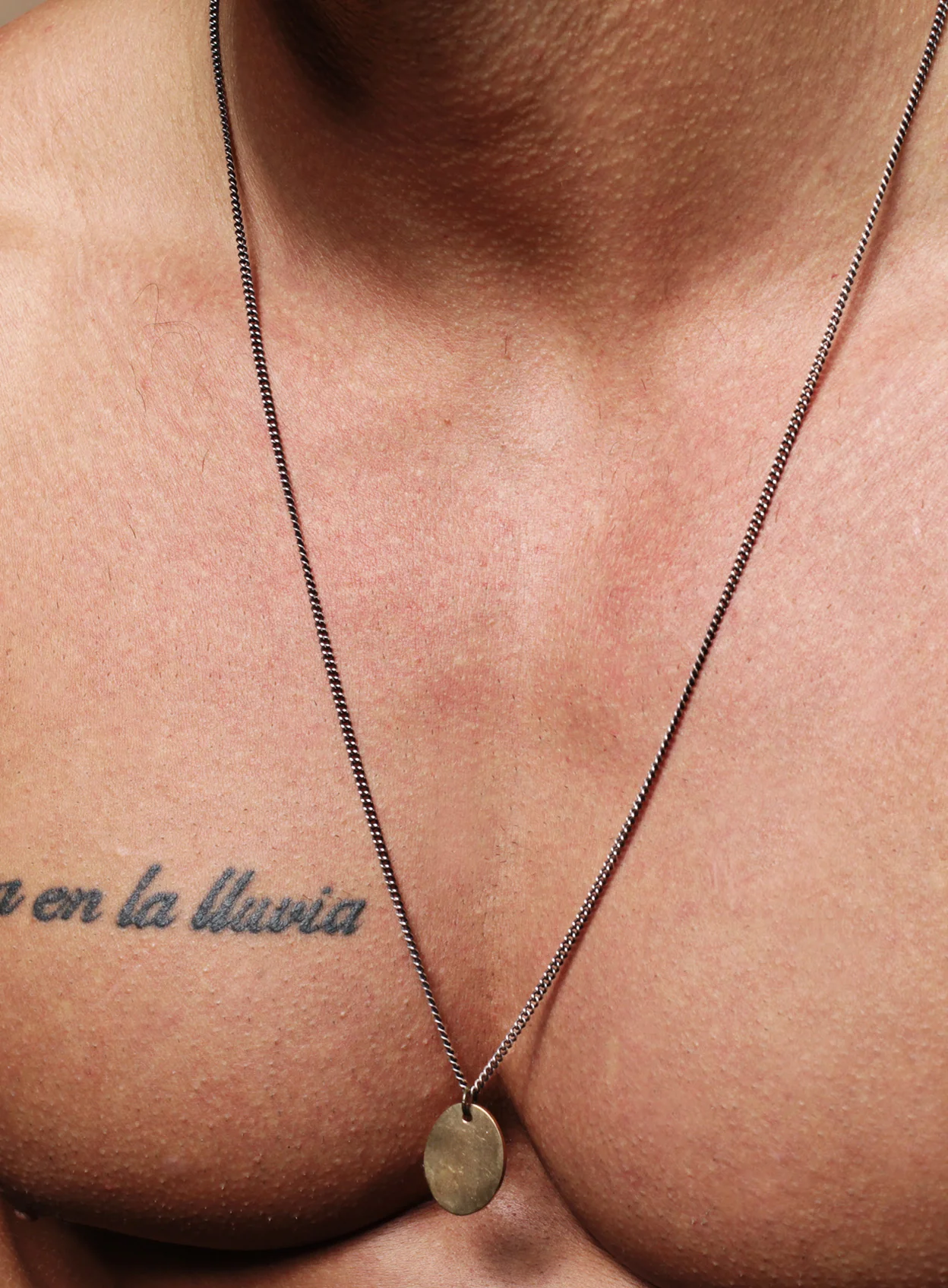 Bronze oval tag & Oxidized sterling silver men's curb chain necklace - Image 4