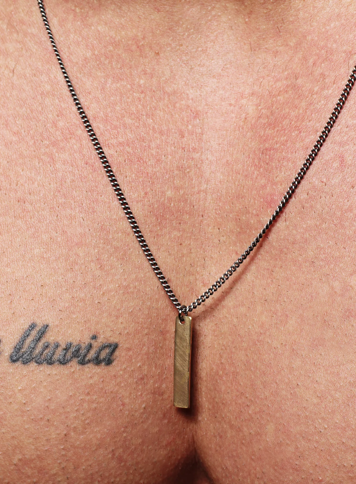 Bronze tag & Oxidized sterling silver men's curb chain necklace - Image 6