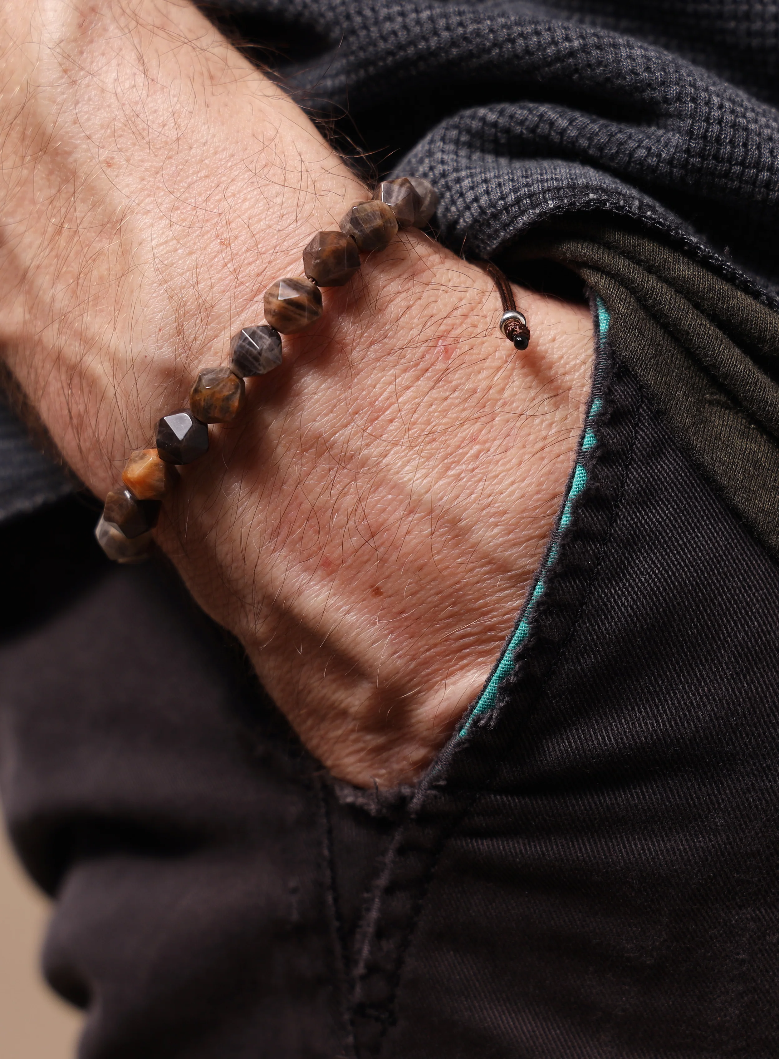 Chocolate Sunstone and Sterling Silver Men's Bead Bracelet - Image 10