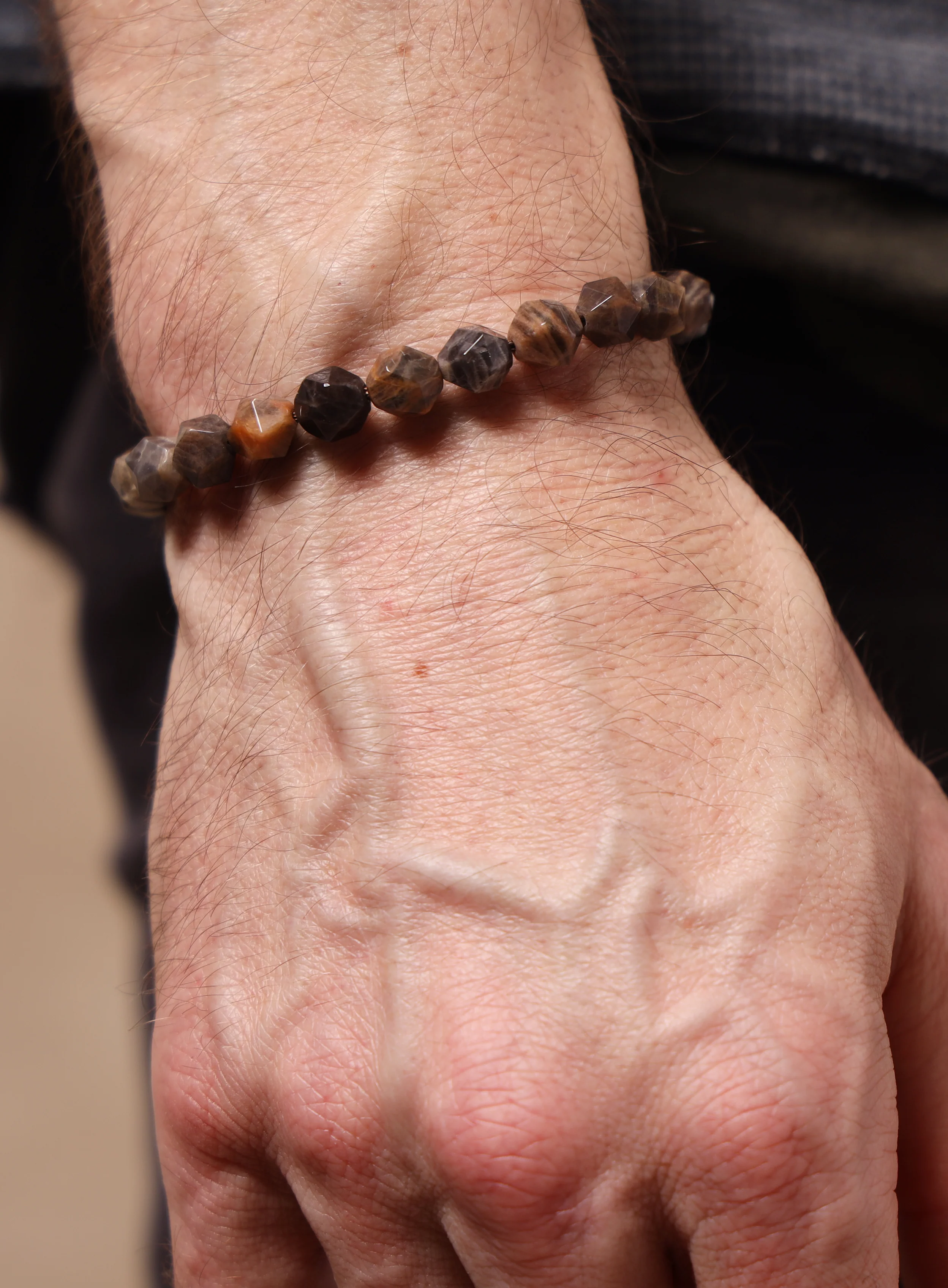 Chocolate Sunstone and Sterling Silver Men's Bead Bracelet - Image 8