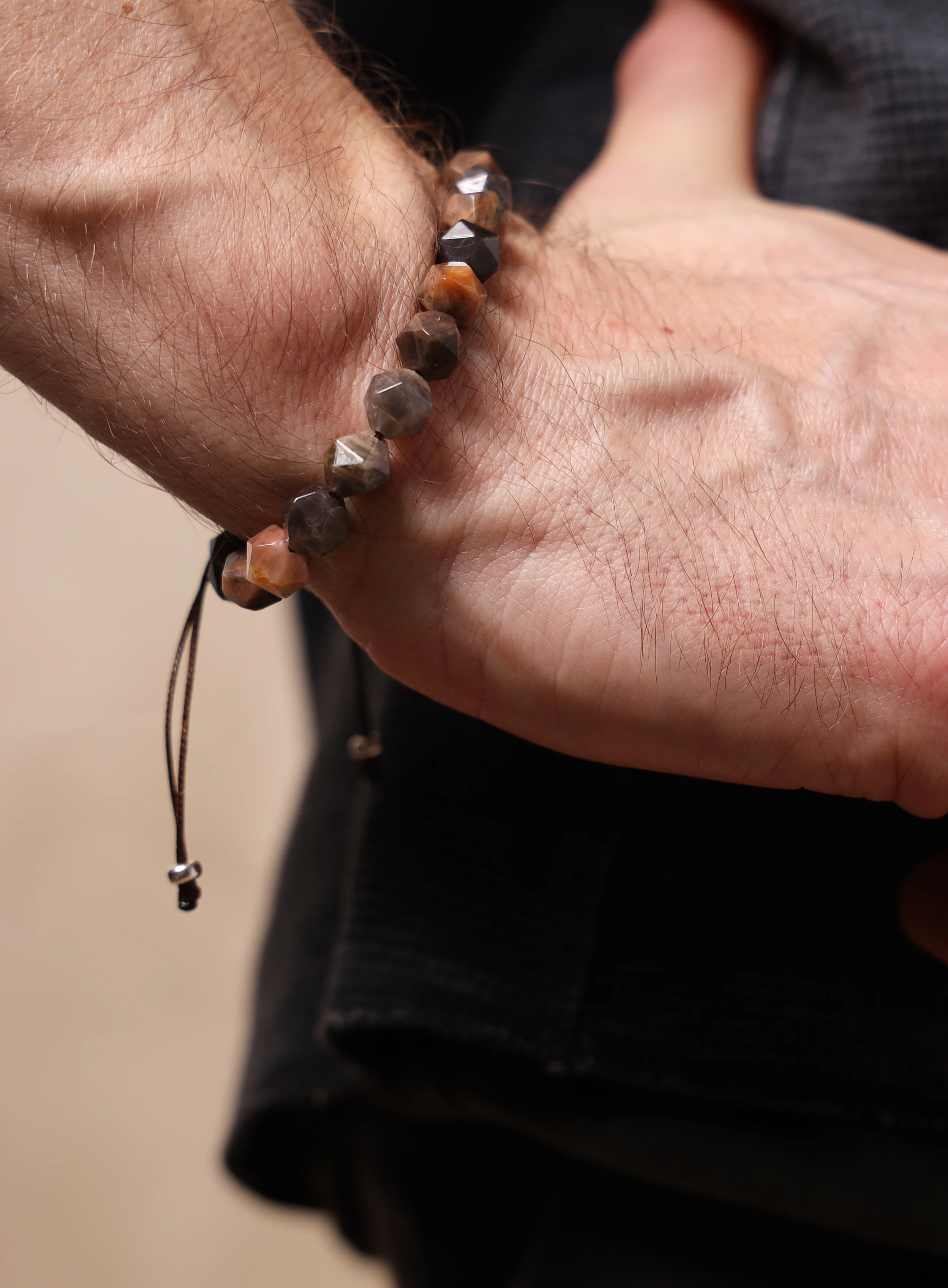 Chocolate Sunstone and Sterling Silver Men's Bead Bracelet - Image 9