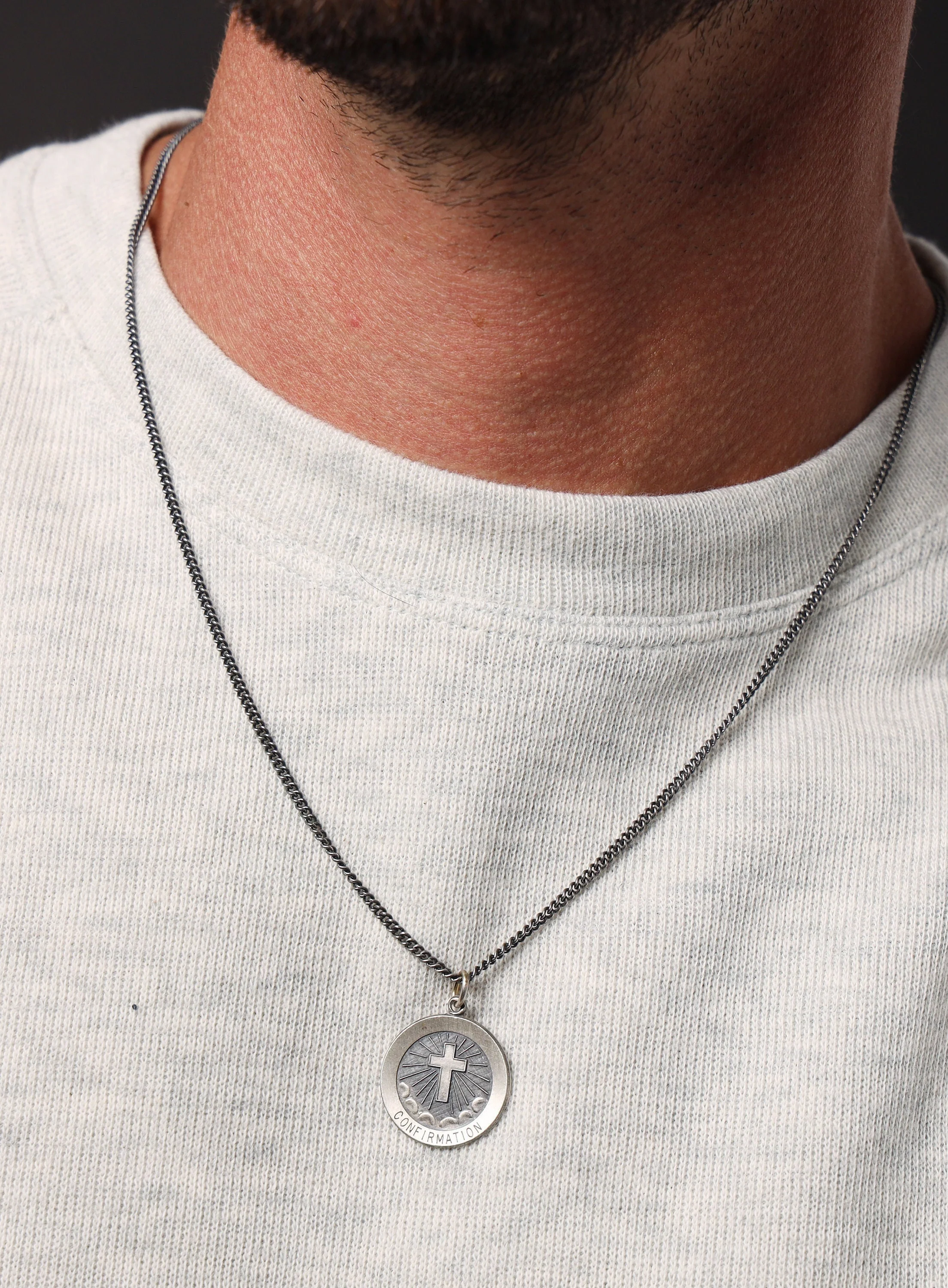 Confirmation Cross Sterling Silver Pendant Necklace for men - Image 3