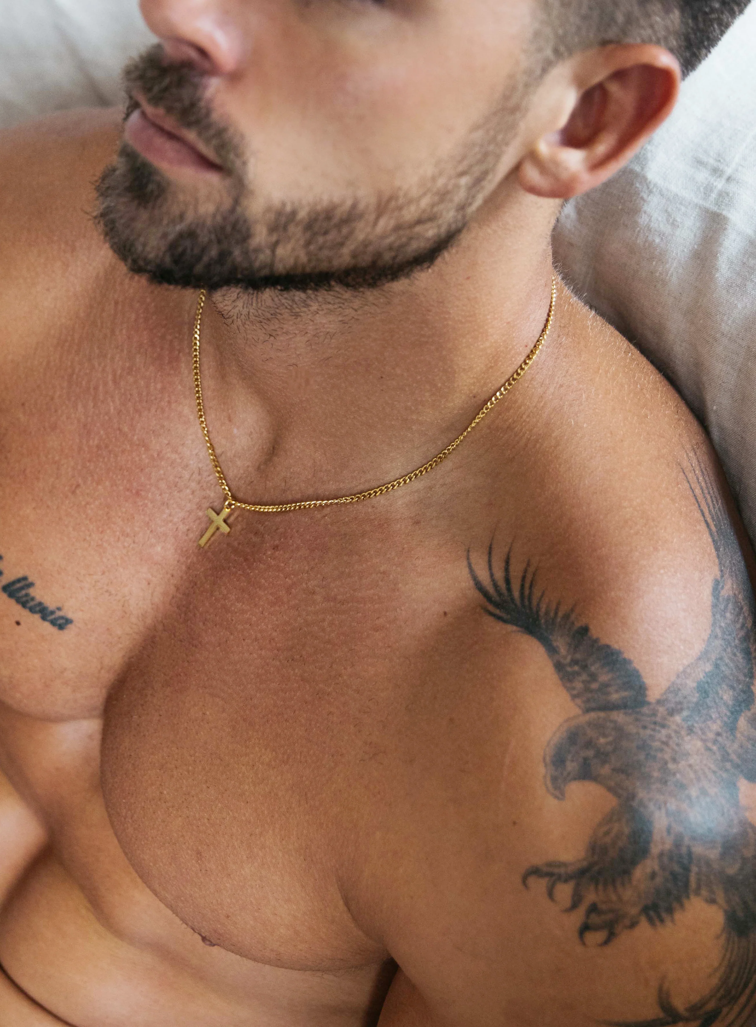 Small Cuban Chain Gold Stainless Steel Cross Necklace - Image 2