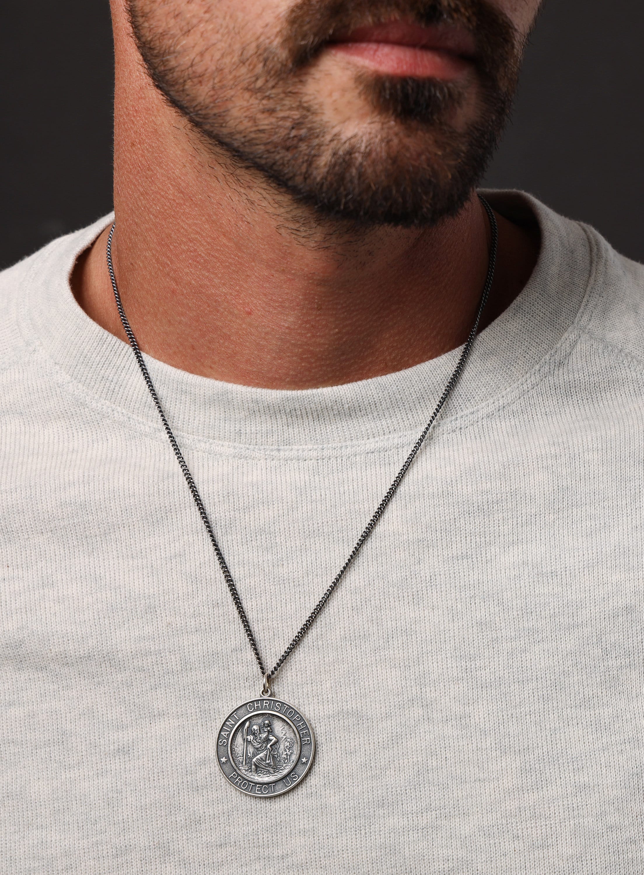 Extra Large Saint Christopher Round Shape Pendant Necklace for Men - Image 5