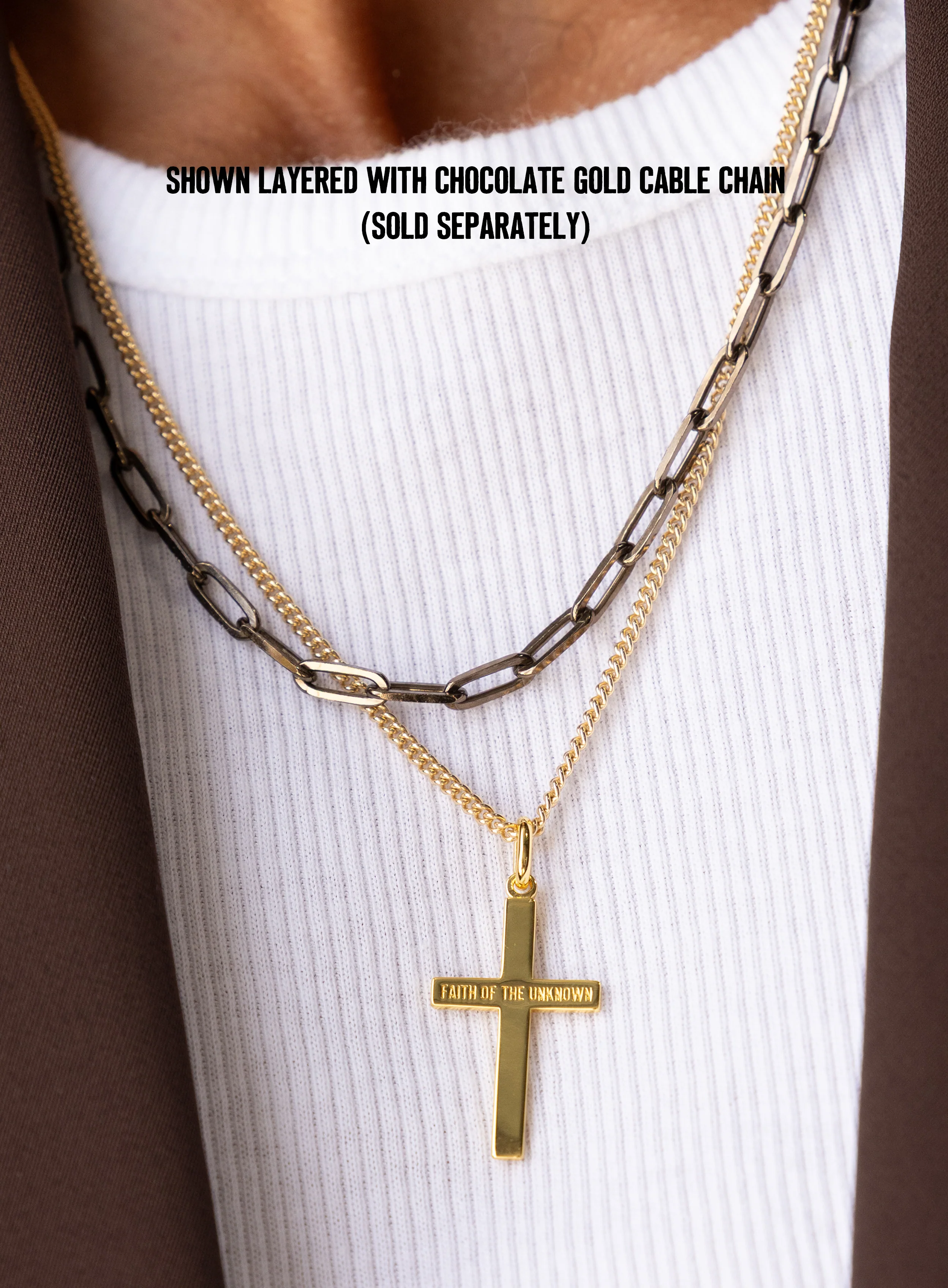 FAITH OF THE UNKNOWN Vermeil Gold Cross on 14k Gold Filled Curb Chain - Image 3